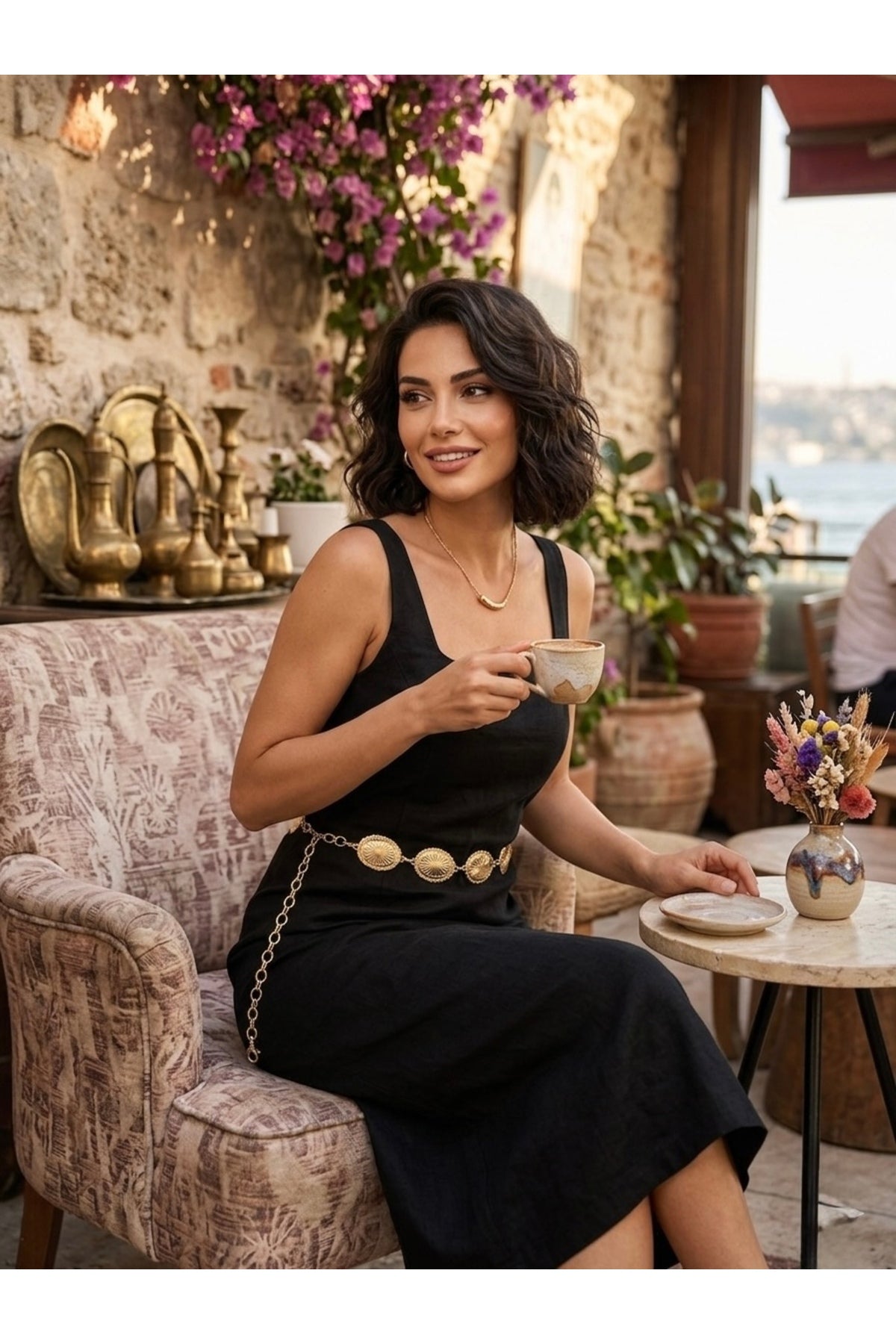 Papatya Gold Detaylı Kadın Bel Zinciri Bel Kemeri,Elbise Kemeri,Etek Kemeri,Pantolon Kemeri
