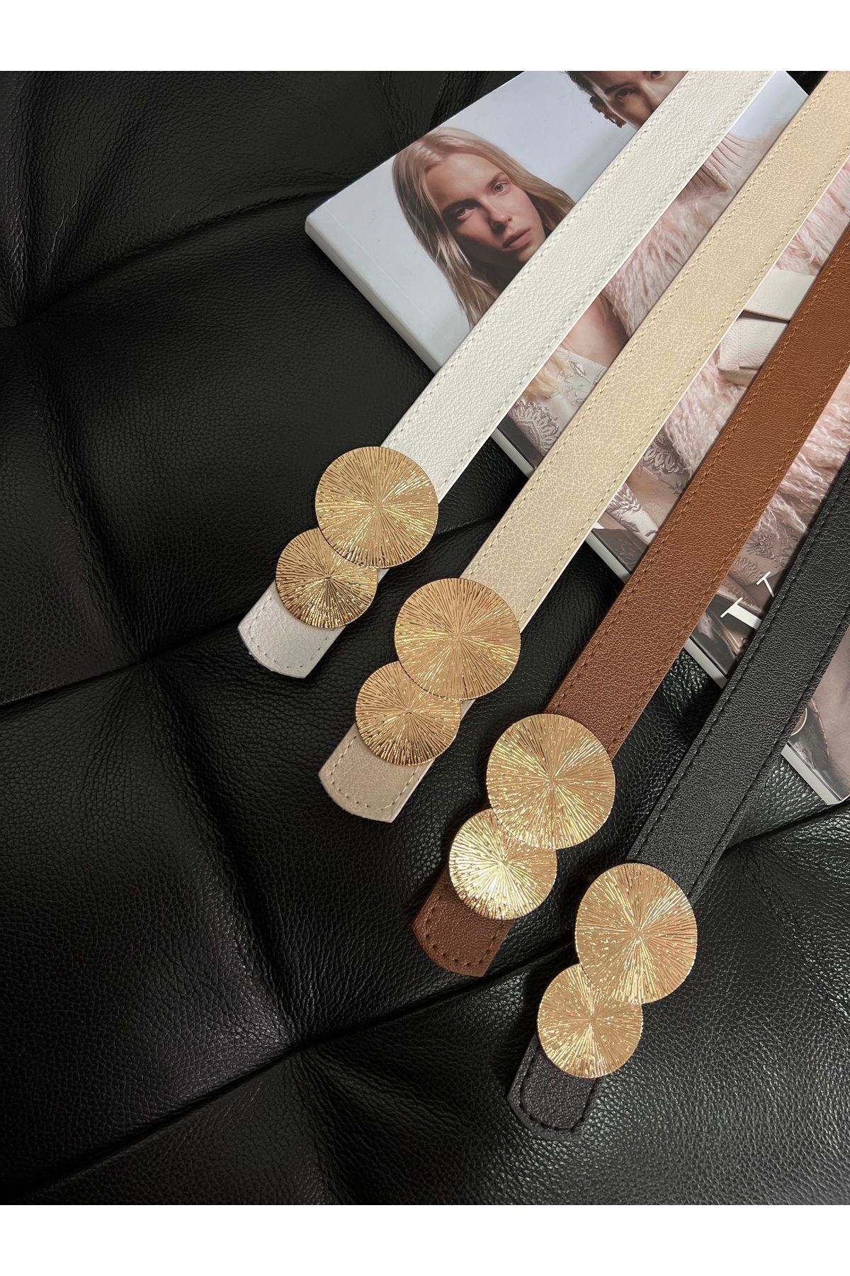 4'lü Fırsat Ürünü Yuvarlak Gold Toka Kadın Kemeri, Pantolon Kemeri, Ceket Kemeri, Elbise Kemeri