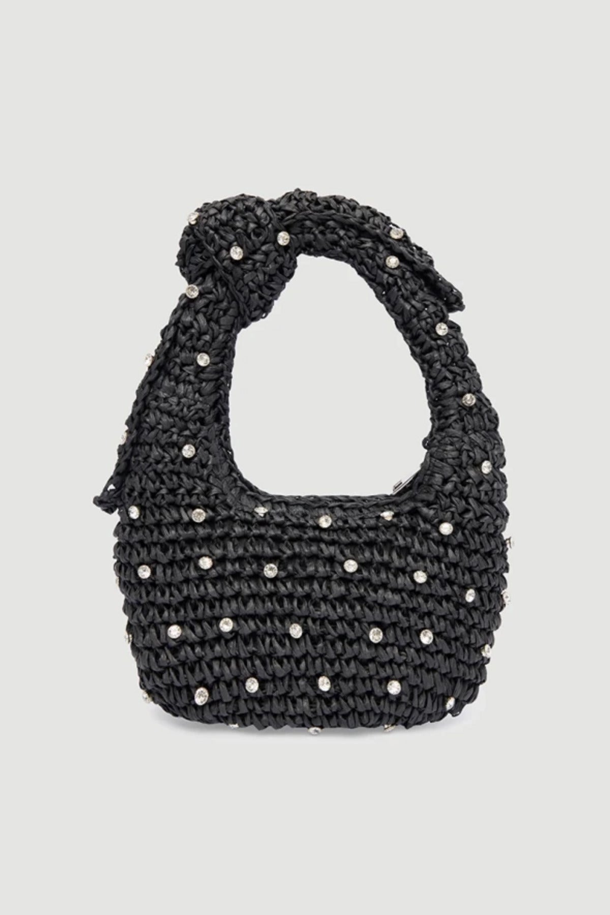 Taş Detaylı El Örgüsü Siyah Hasır Çanta 18x24 Cm CNT1048