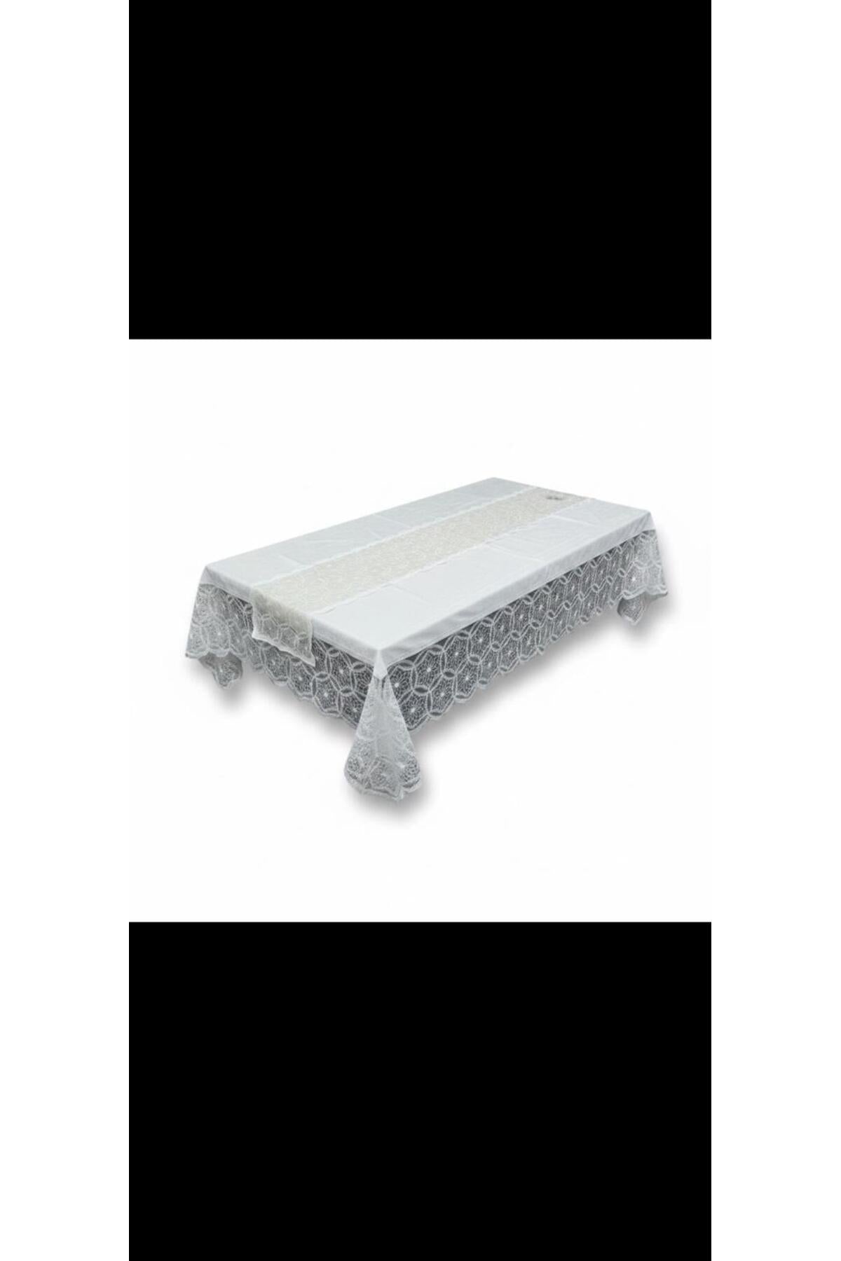 velvet tablecloth for 8 people white with lace