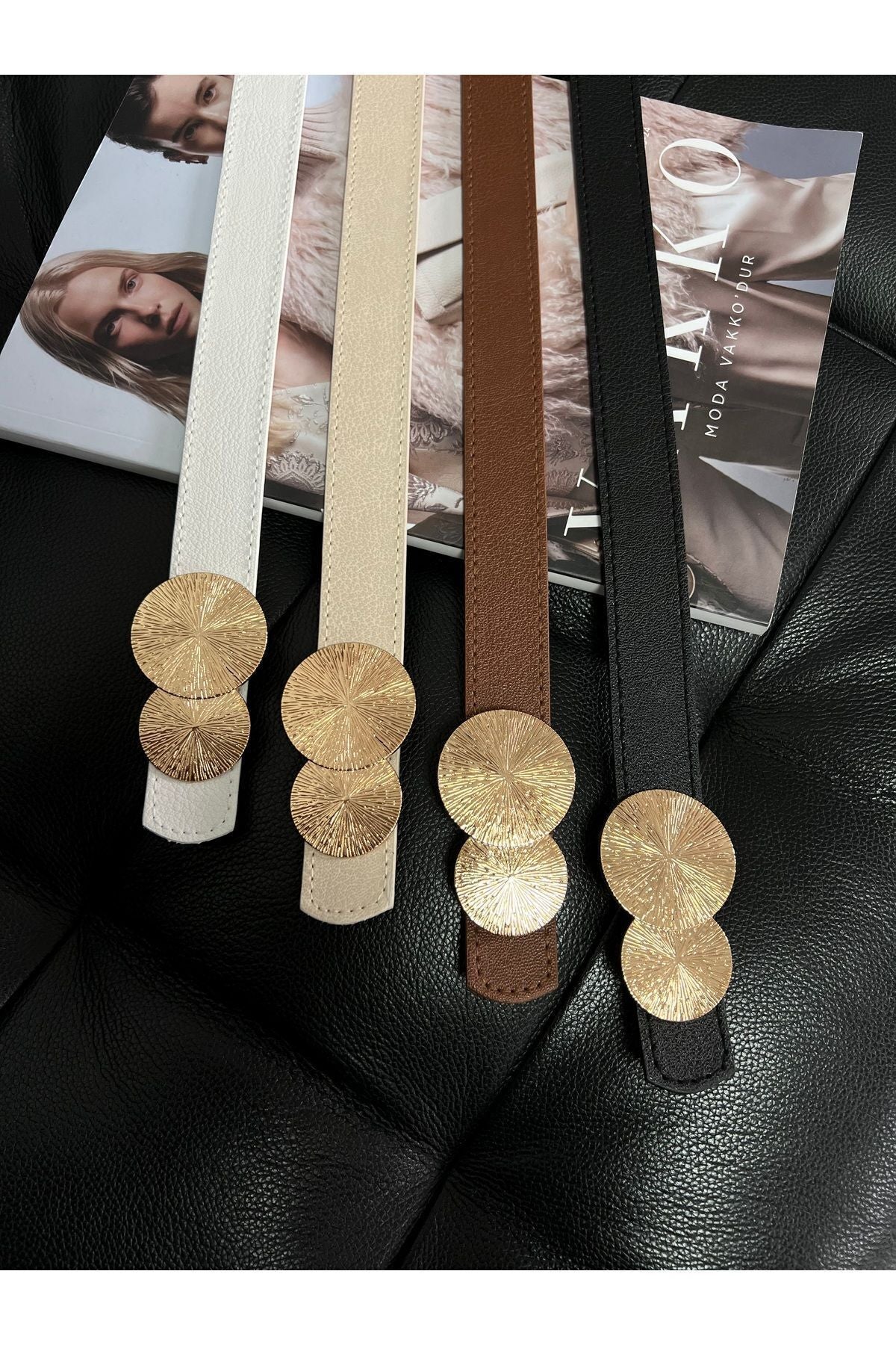 4'lü Fırsat Ürünü Yuvarlak Gold Toka Kadın Kemeri, Pantolon Kemeri, Ceket Kemeri, Elbise Kemeri