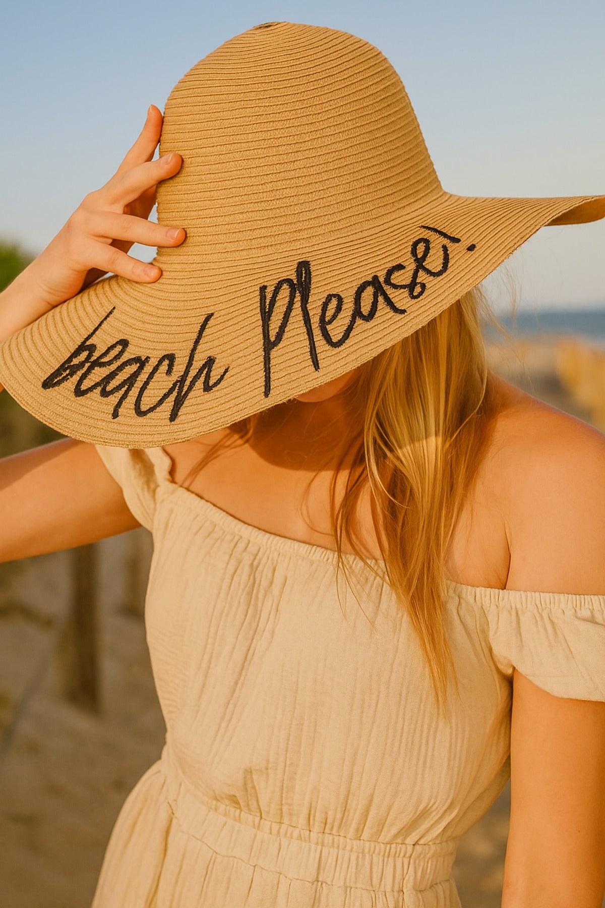 Beach Please Nakışlı Camel Hasır Şapka Hsr2029