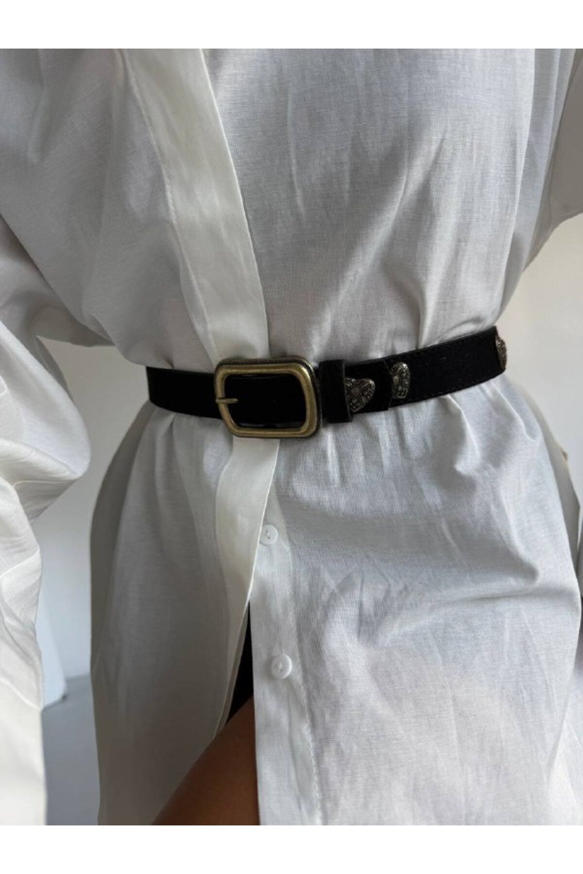 Kare Tokalı Kalp Aksesuarlı Kadın Pantolon Kemeri, Ceket Kemeri, Gömlek Kemeri, Elbise Kemeri