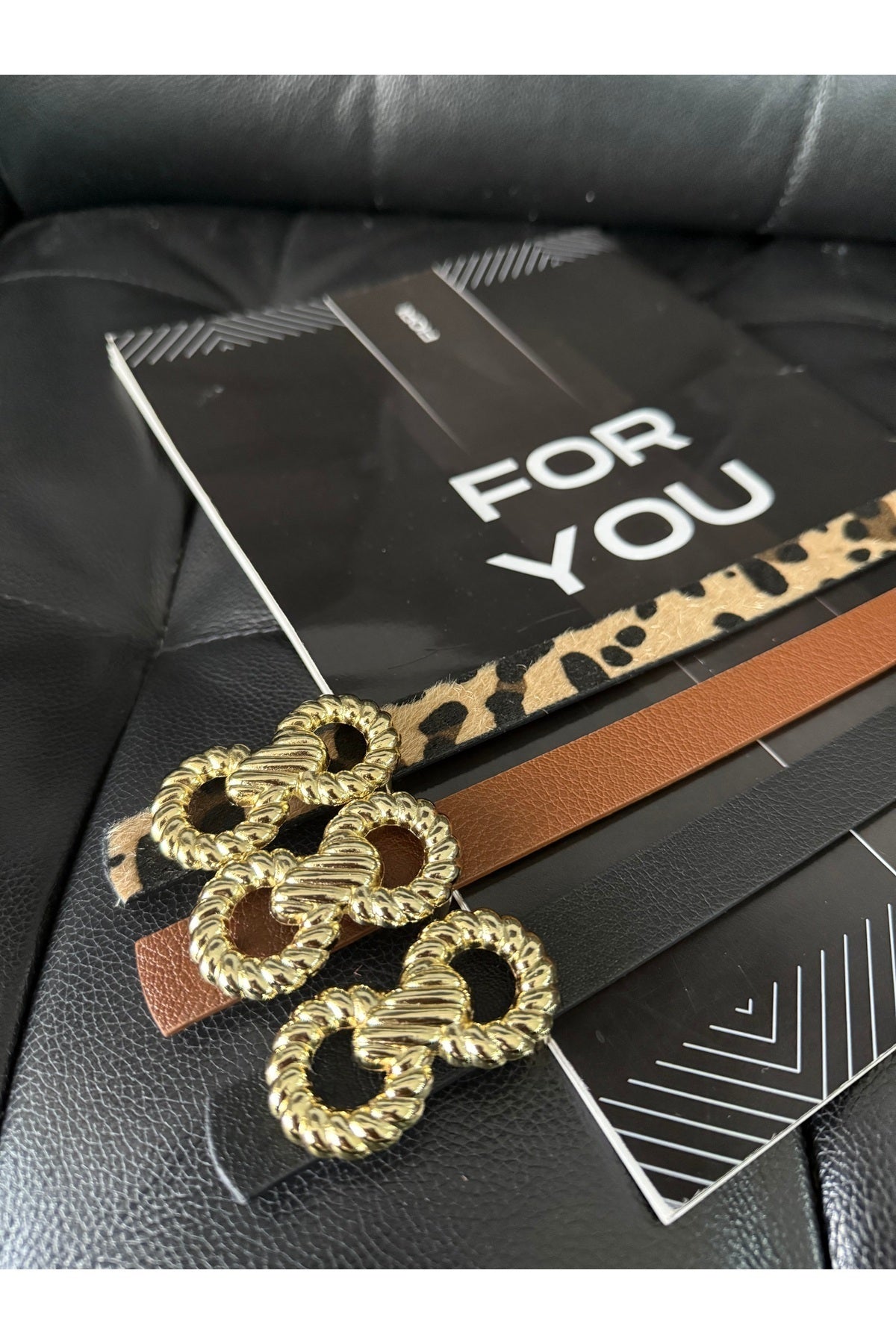 Burgu Gold Tokalı İnce Leopar Kadın Kemeri, Ceket Kemeri, Gömlek Kemeri, Elbise Kemeri