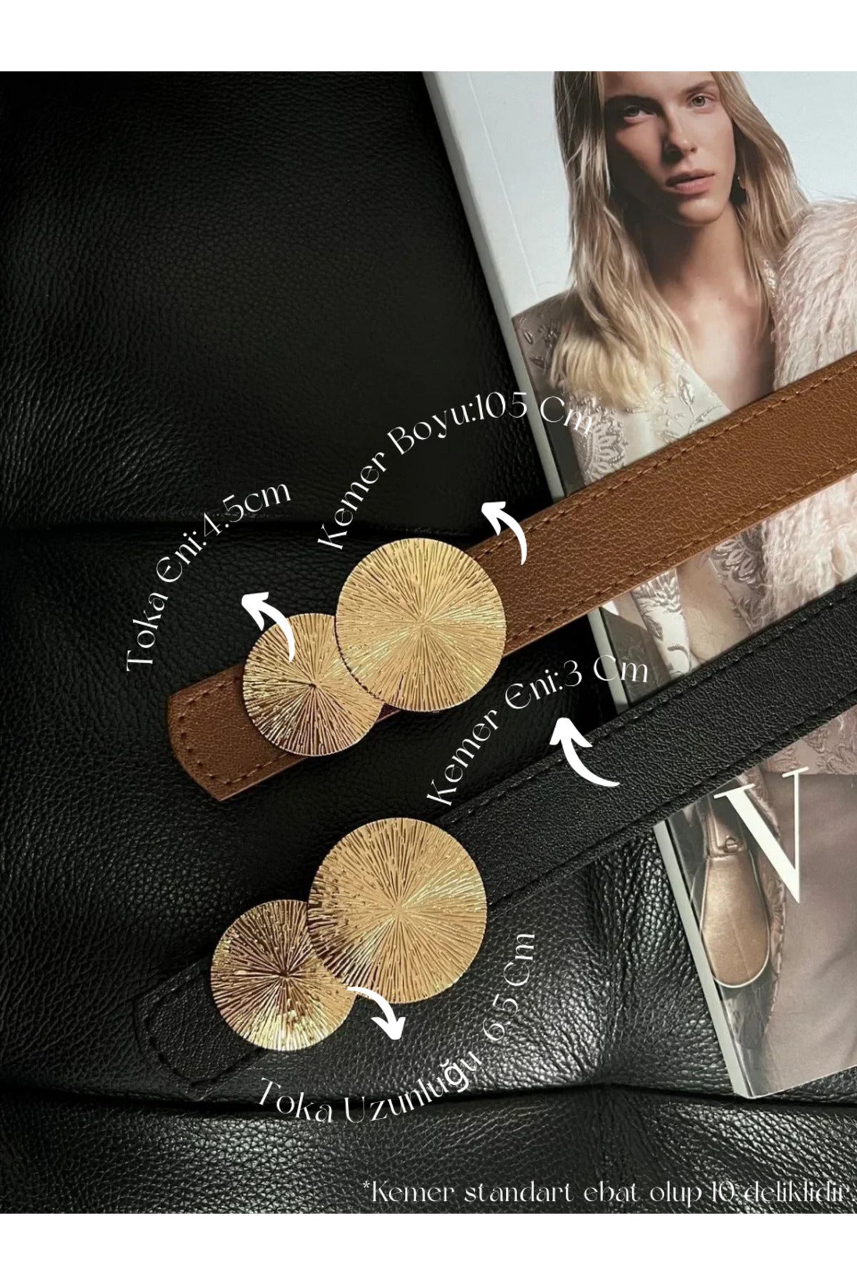 2'li Fırsat Ürünü Yuvarlak Gold Toka Kadın Kemeri, Pantolon Kemeri, Ceket Kemeri, Elbise Kemeri