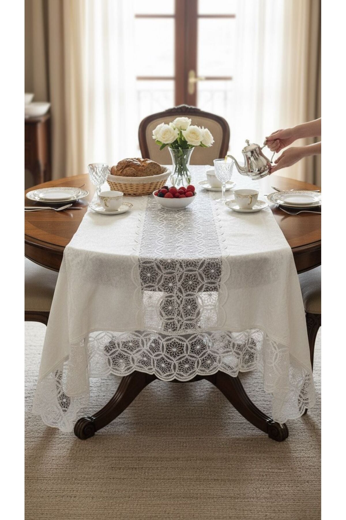 VELVET TABLECLOTH FOR 8 PEOPLE WHITE 160*220CM