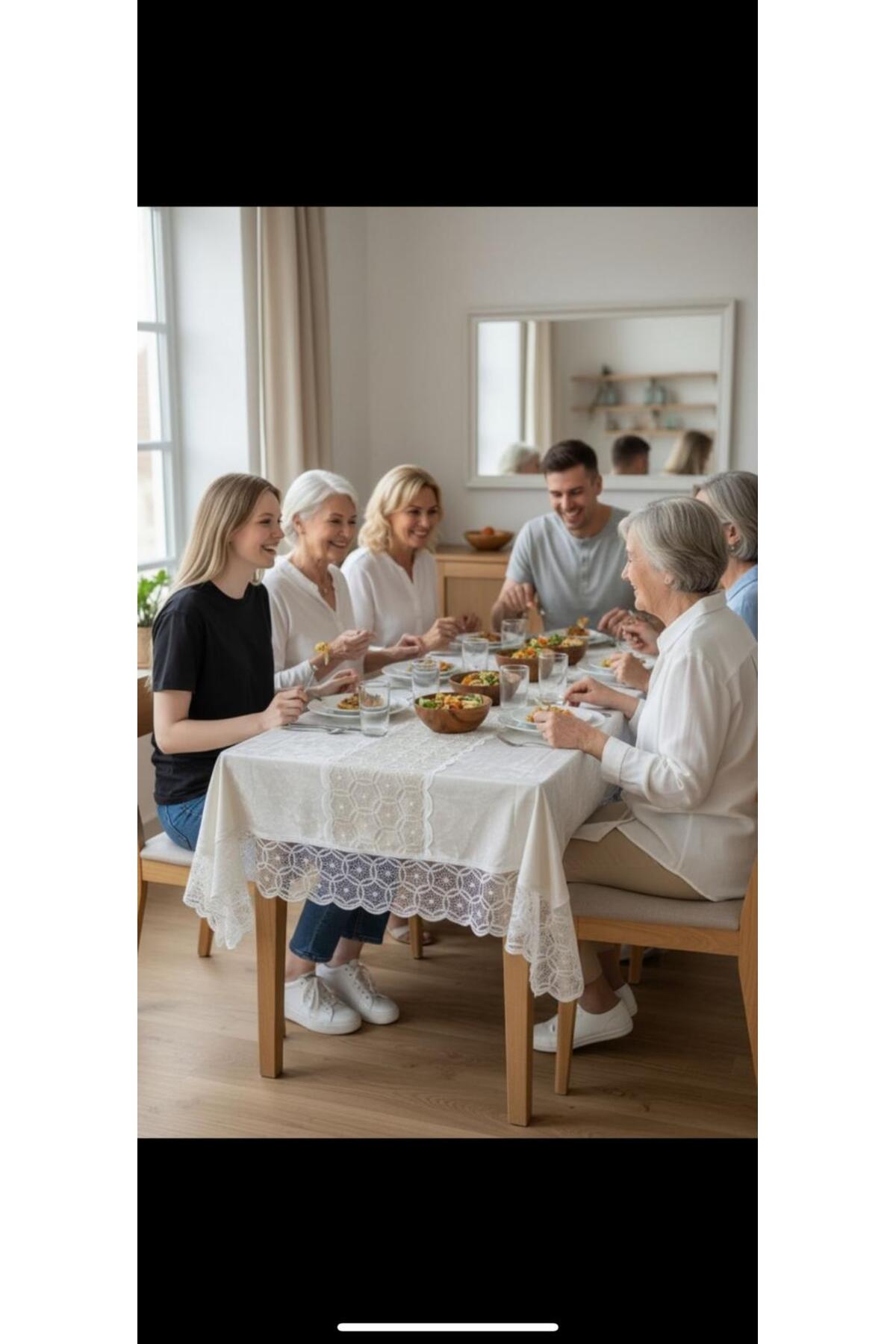 velvet tablecloth for 8 people white with lace