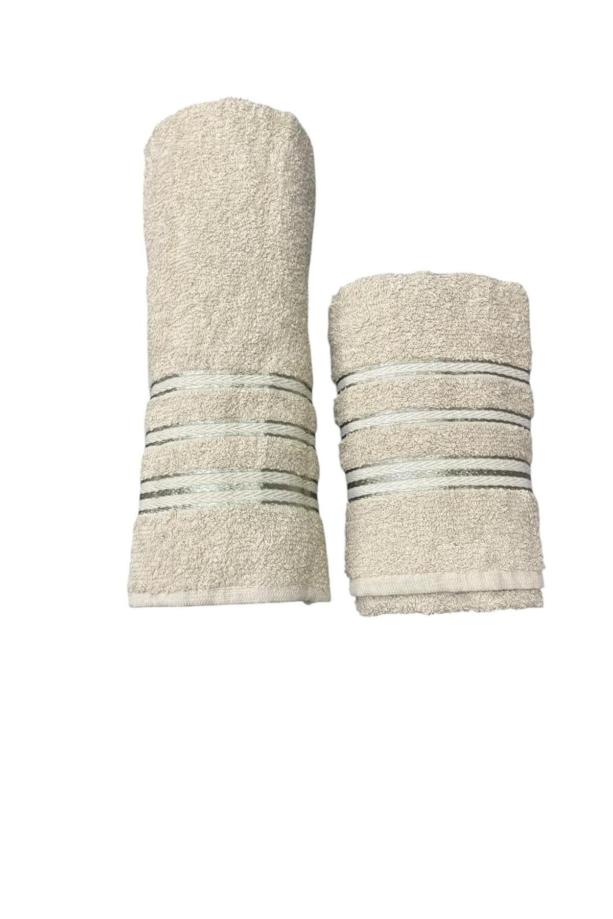 2 PIECE BATH AND HAND TOWEL SET BROWN COTTON