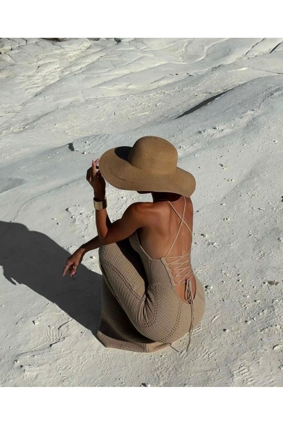 Geniş Kenarlı Camel Örgü Desenli Moda Ve Fonksiyonel Şapka Güneşten Koruma Hsr2005