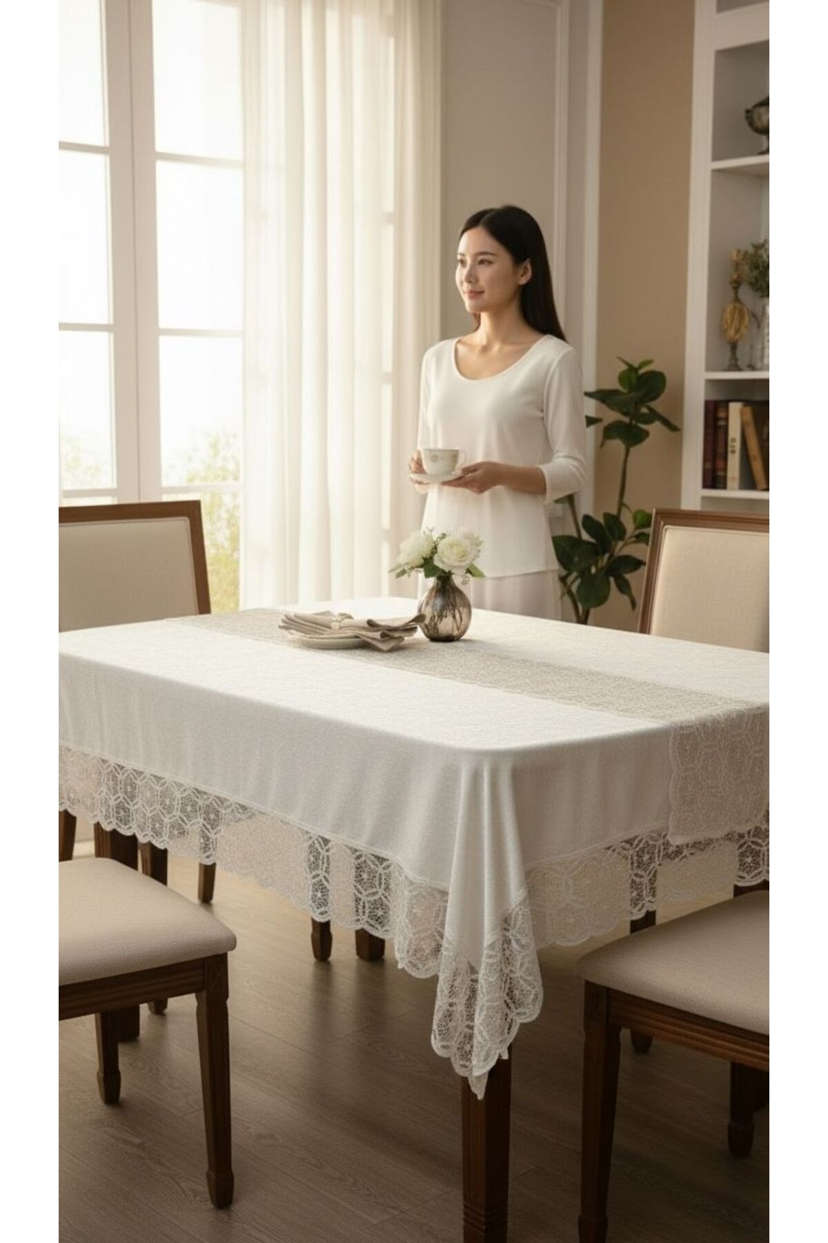 VELVET TABLECLOTH FOR 8 PEOPLE WHITE 160*220CM