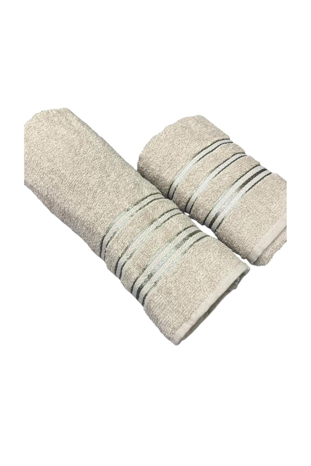 2 PIECE BATH AND HAND TOWEL SET BROWN COTTON