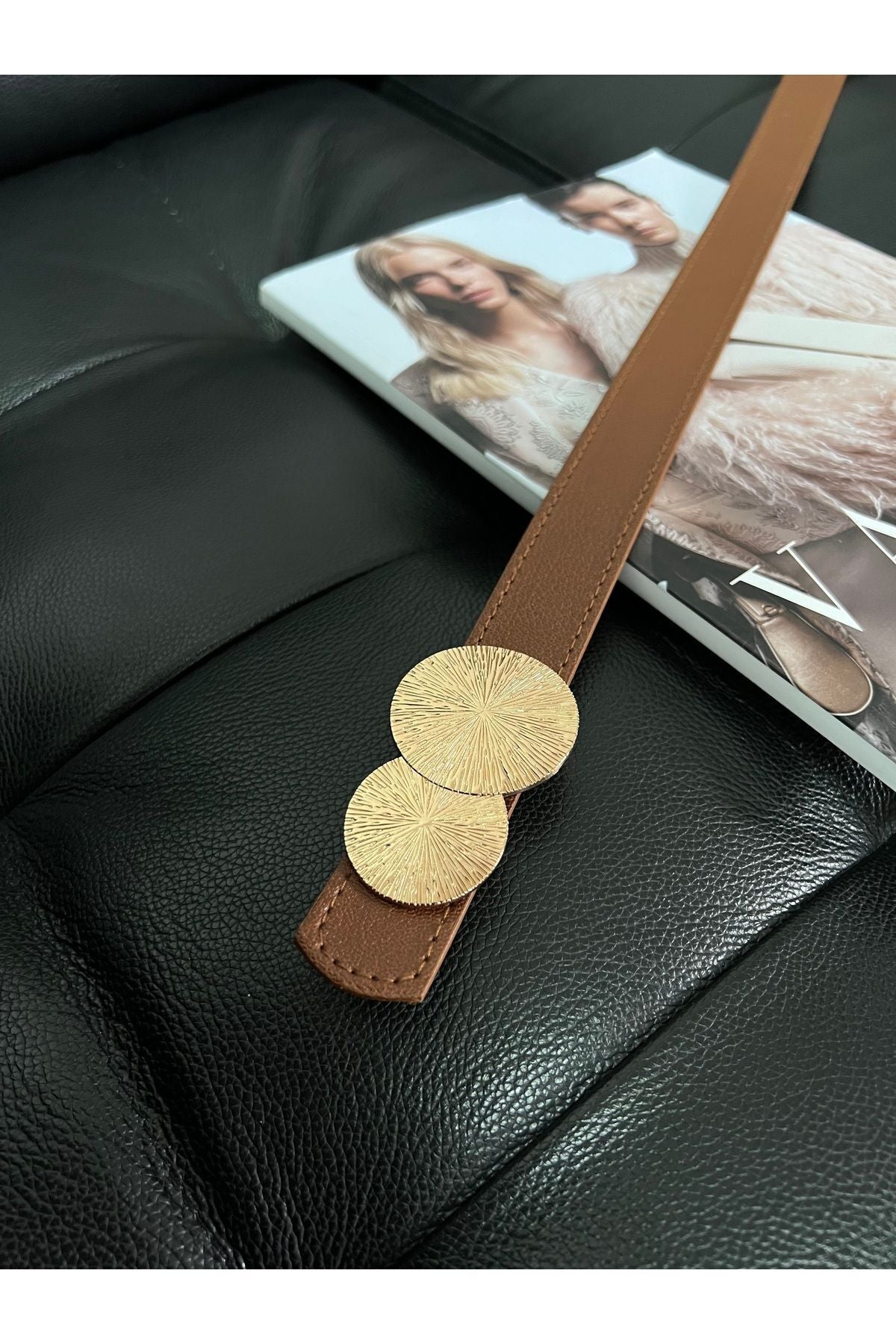 Yuvarlak Gold Toka Kadın Kemeri, Pantolon Kemeri, Ceket Kemeri, Elbise Kemeri, Gömlek Kemeri