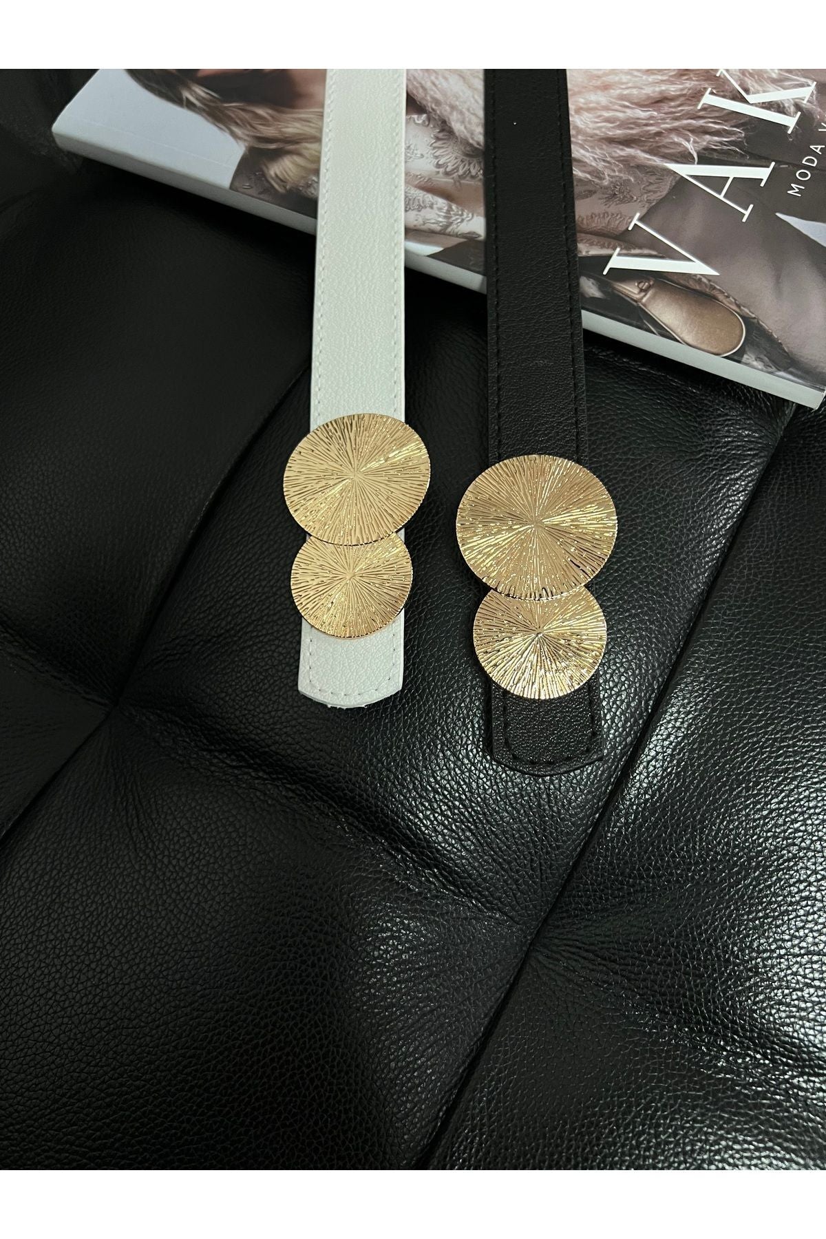 2'li Fırsat Ürünü Yuvarlak Gold Toka Kadın Kemeri, Pantolon Kemeri, Ceket Kemeri, Elbise Kemeri