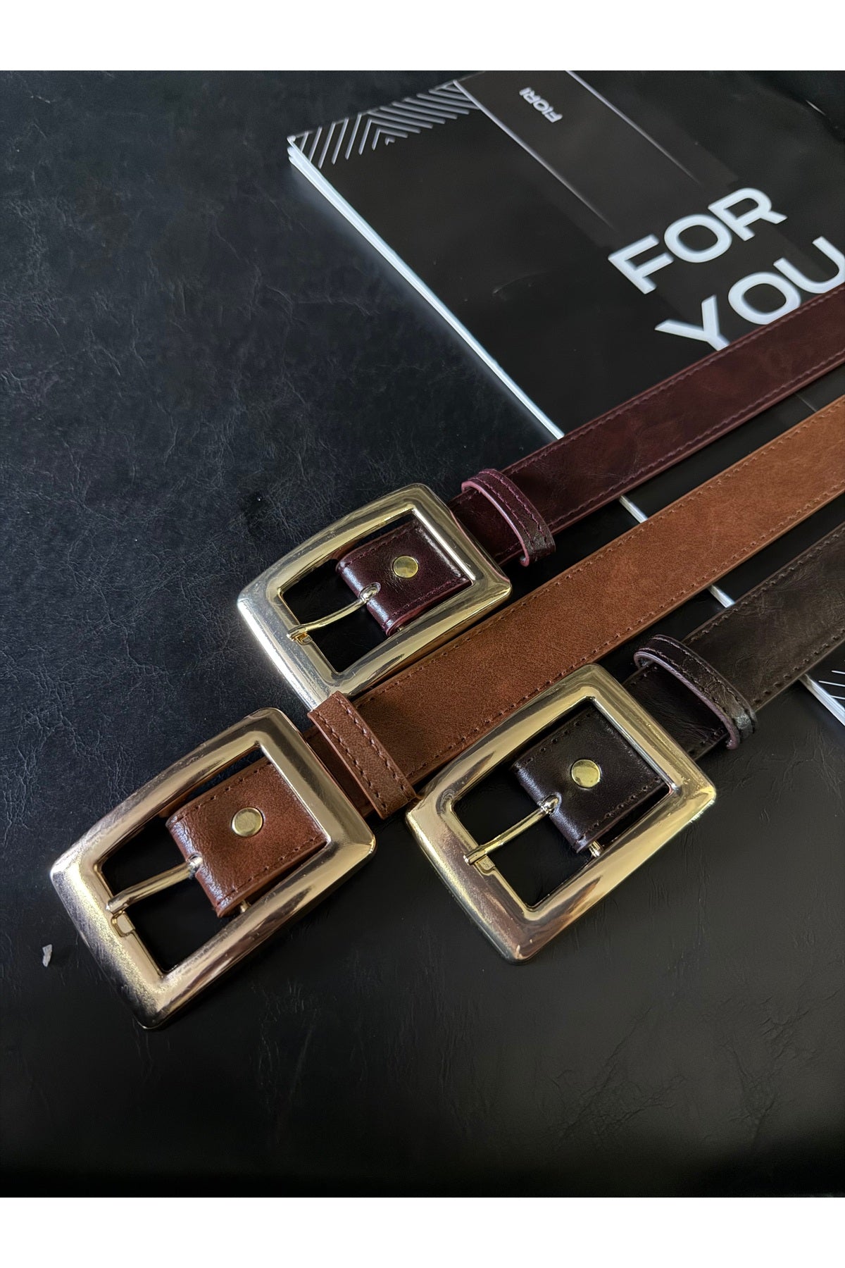 3' lü Kare Gold Tokalı Kadın Pantolon Kemeri, Ceket Kemeri, Elbise Kemeri, Gömlek Kemeri