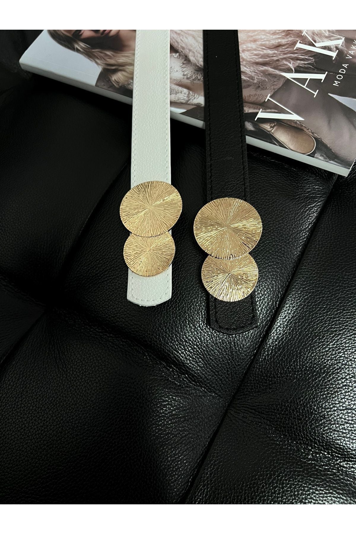 2'li Fırsat Ürünü Yuvarlak Gold Toka Kadın Kemeri, Pantolon Kemeri, Ceket Kemeri, Elbise Kemeri