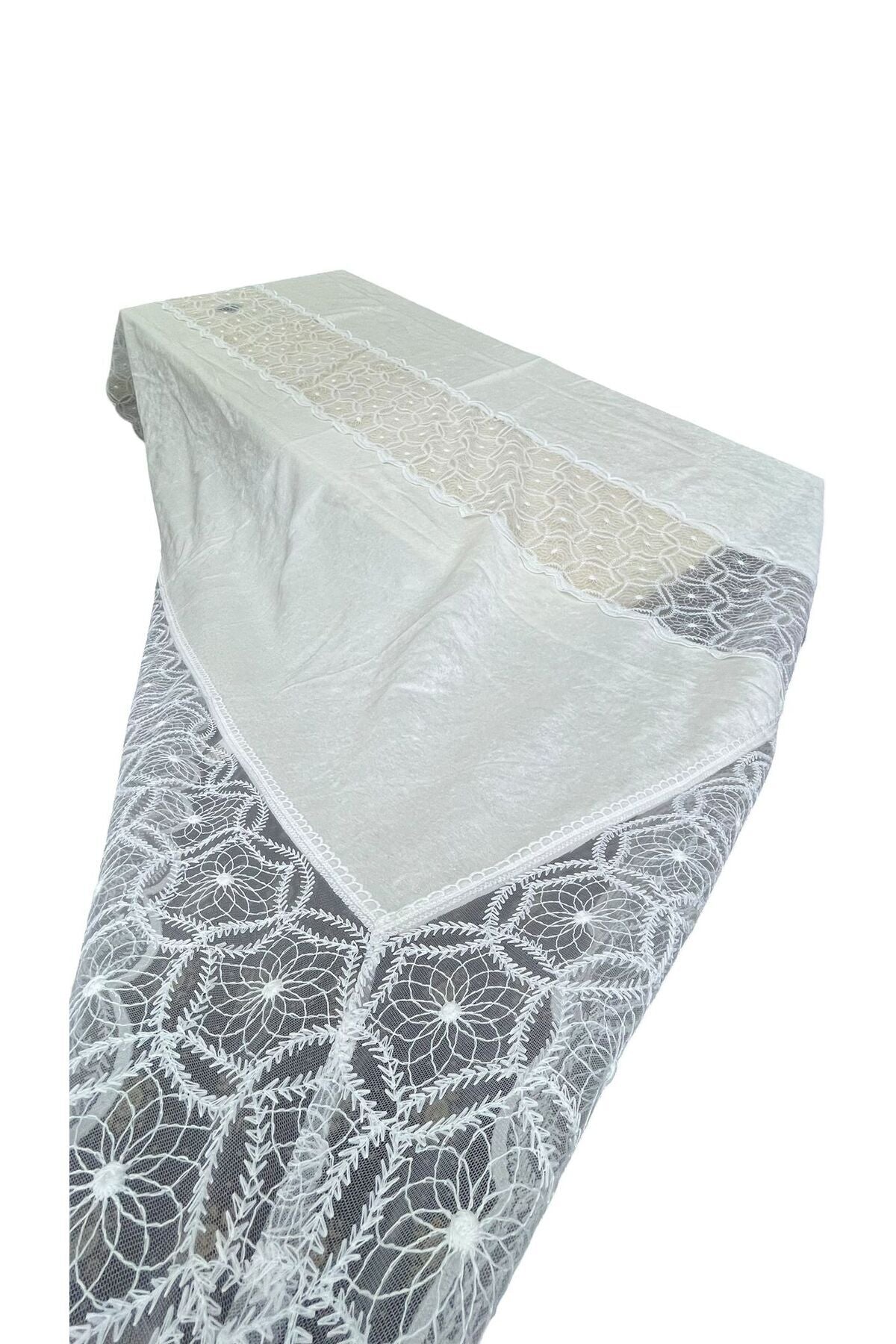 VELVET TABLECLOTH FOR 8 PEOPLE WHITE 160*220CM