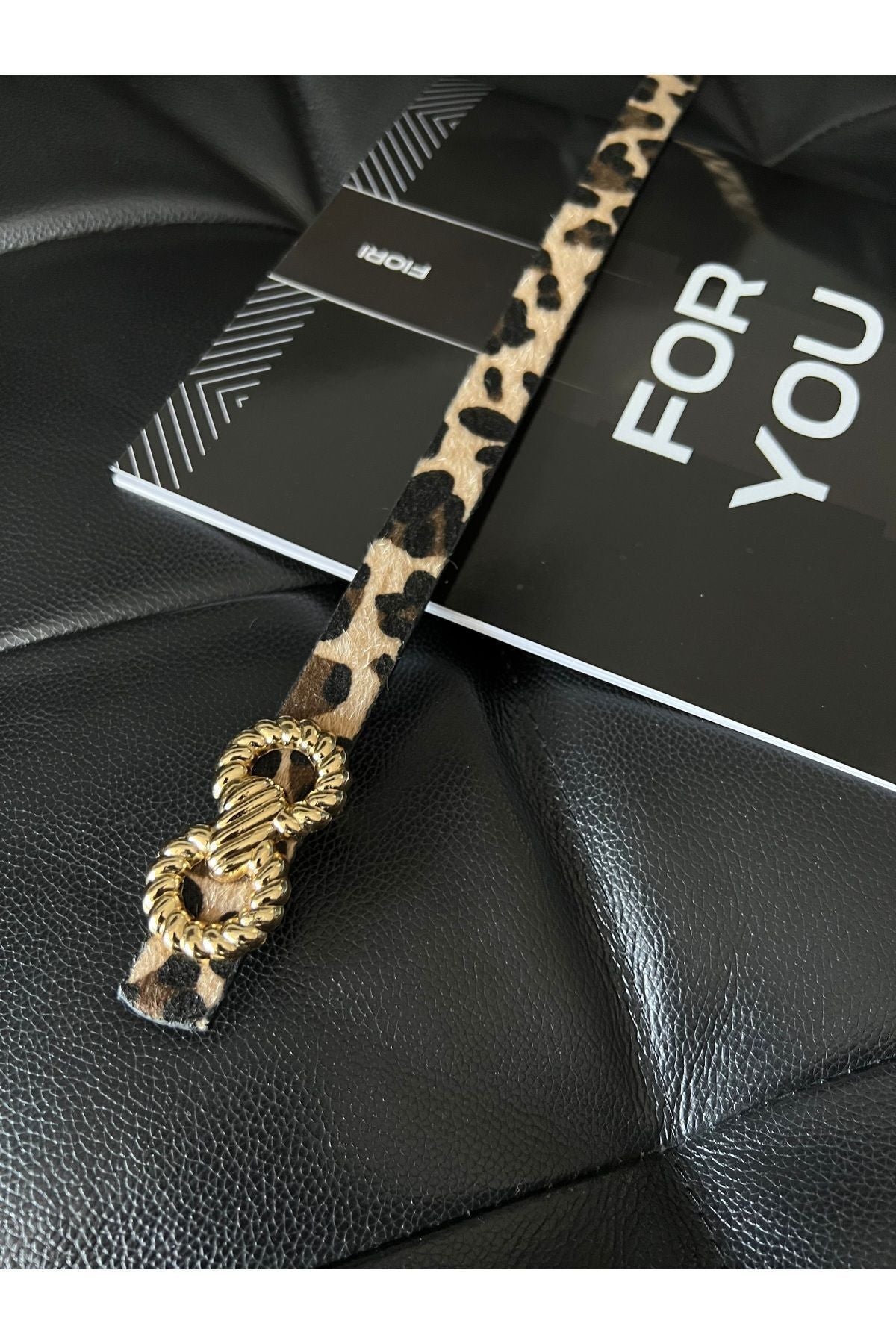 Burgu Gold Tokalı İnce Leopar Kadın Kemeri, Ceket Kemeri, Gömlek Kemeri, Elbise Kemeri