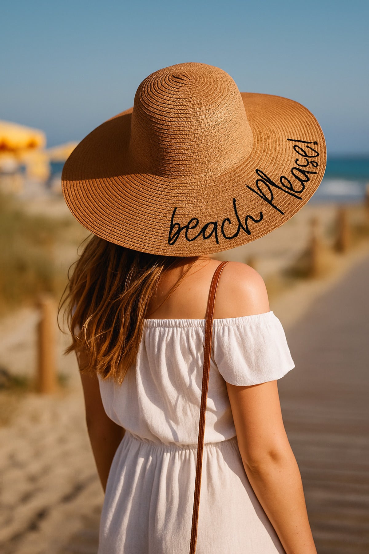 Beach Please Nakışlı Camel Hasır Şapka Hsr2029
