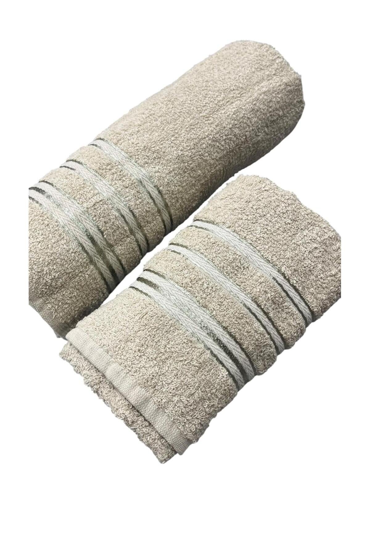 2 PIECE BATH AND HAND TOWEL SET BROWN COTTON