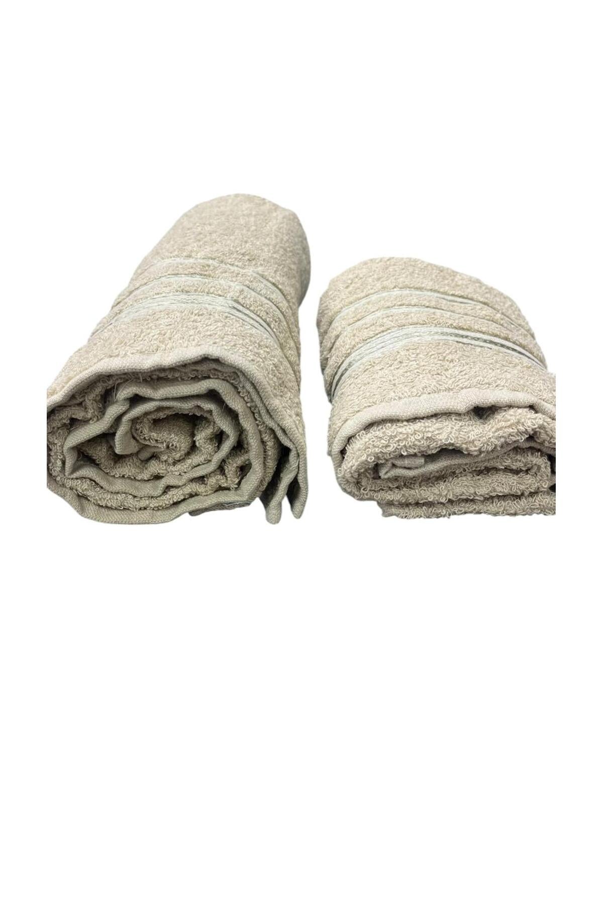 2 PIECE BATH AND HAND TOWEL SET BROWN COTTON
