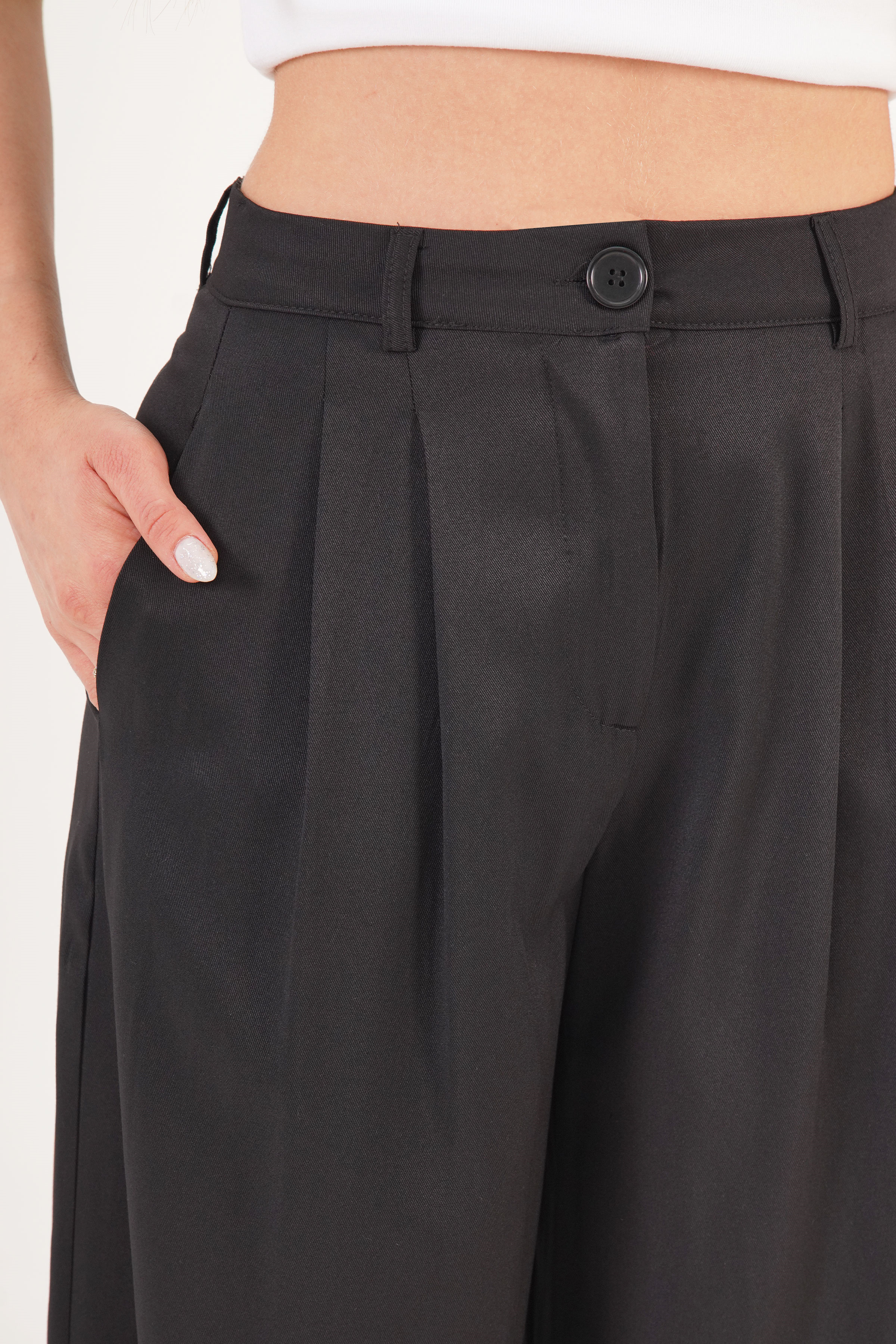 Piliseli Çift Cepli Salaş Toptan Siyah Pantolon