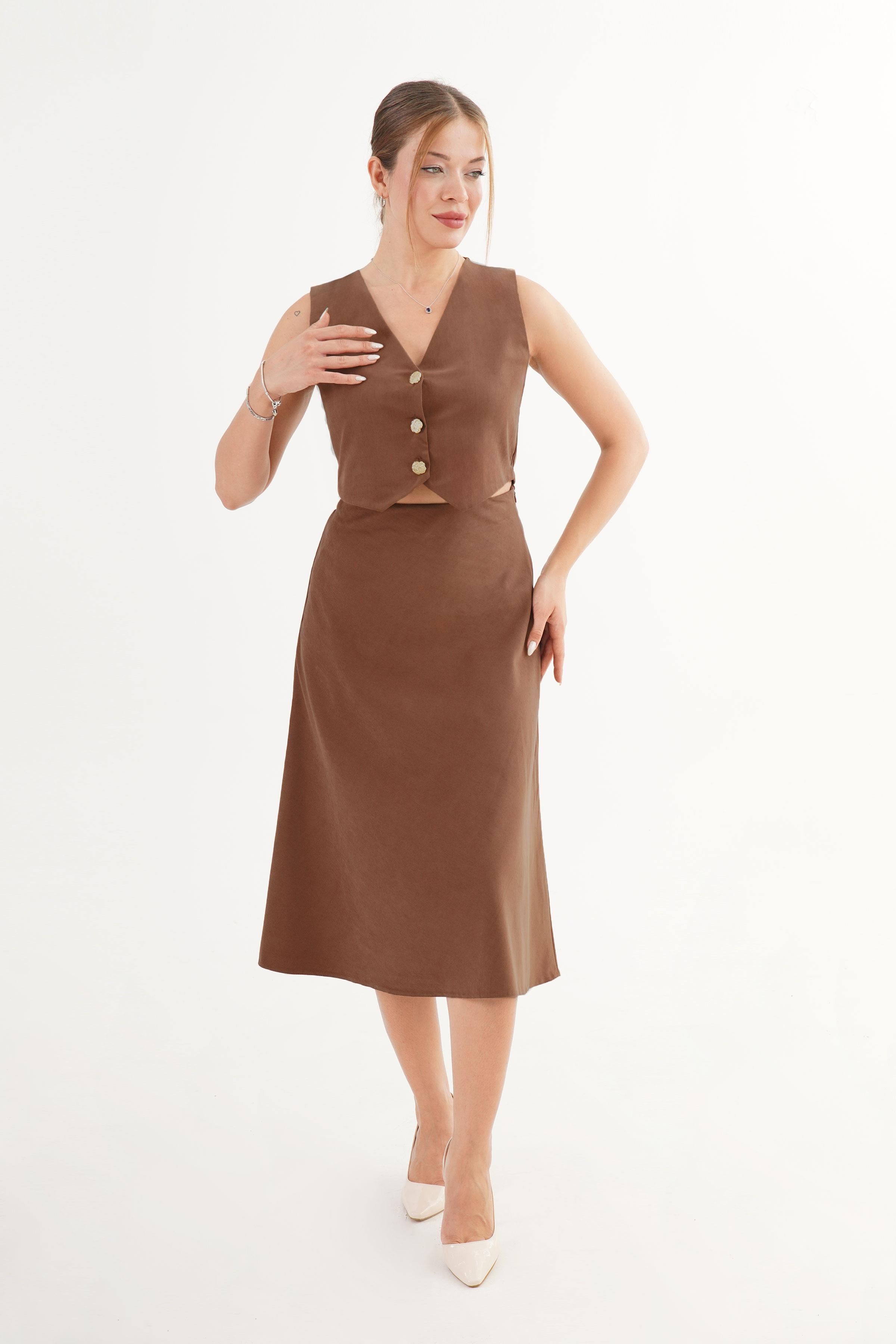 Premium Yelek Etek Taba Süet Toptan İkili Takım