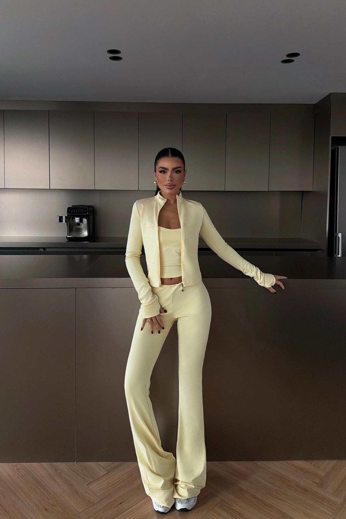Sarı Croplu Takım XS