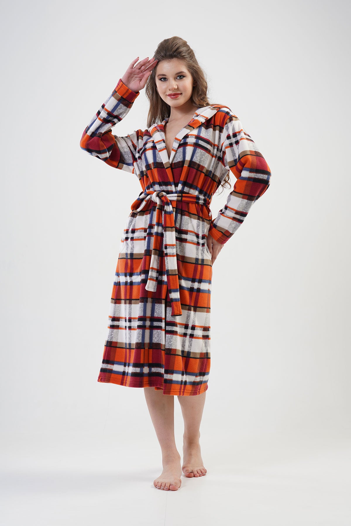 KADIN POLAR KAPSONLU CEPLI UZUN SABAHLIK