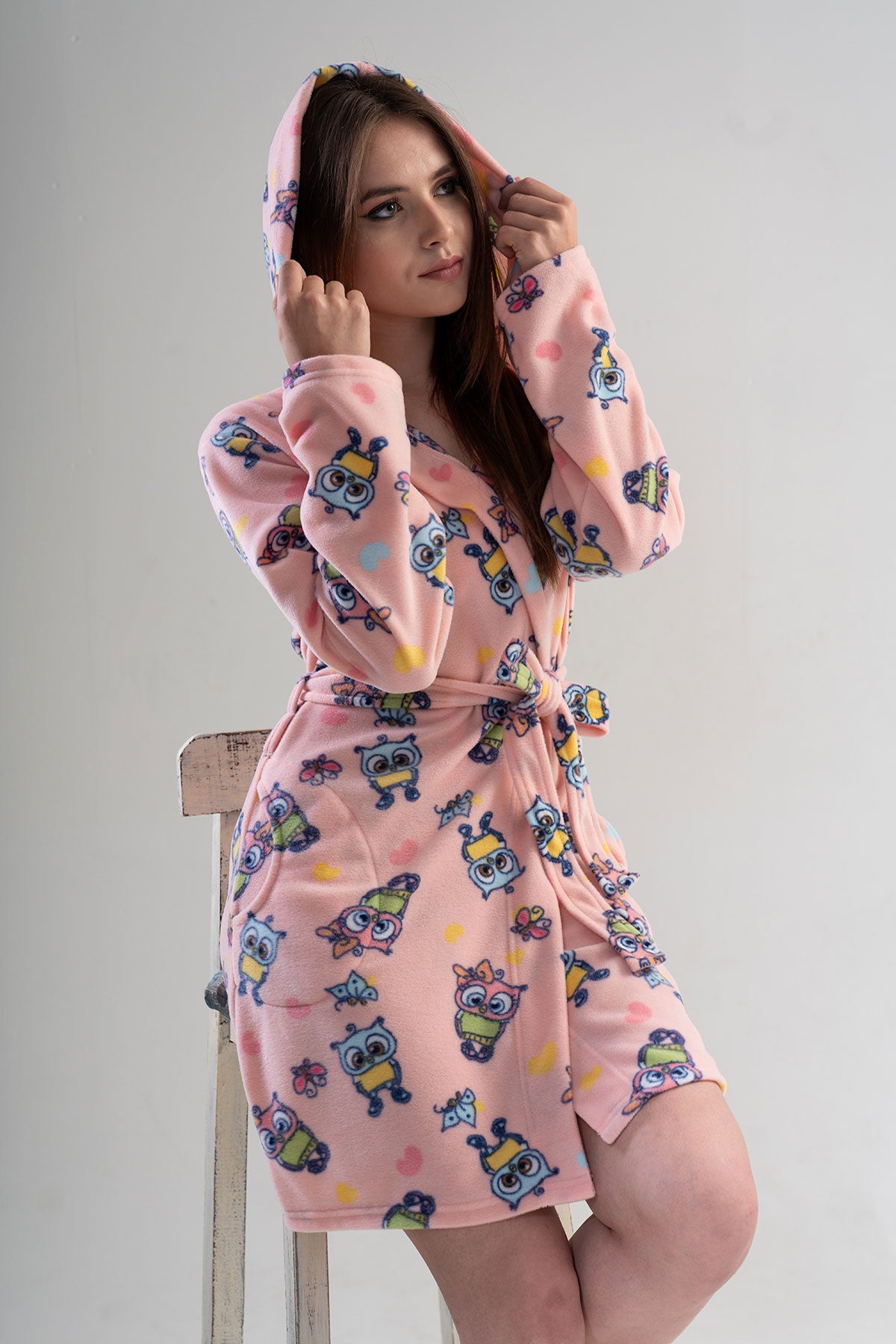 KADIN POLAR KAPSONLU CEPLI KISA SABAHLIK - IMPATIENS PINK
