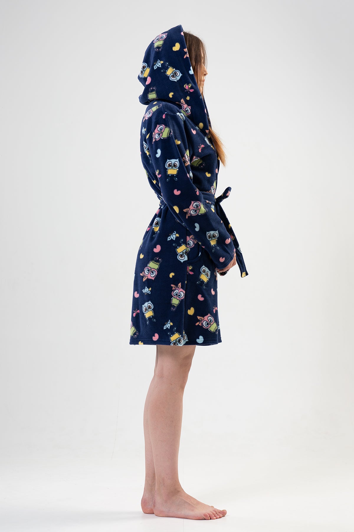 KADIN POLAR KAPSONLU CEPLI KISA SABAHLIK - DRESS BLUES