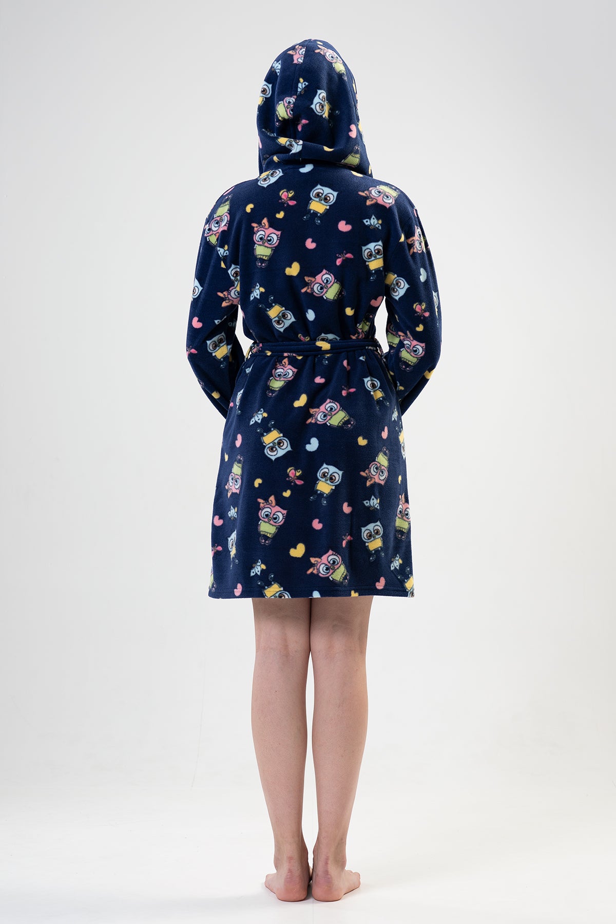 KADIN POLAR KAPSONLU CEPLI KISA SABAHLIK - DRESS BLUES
