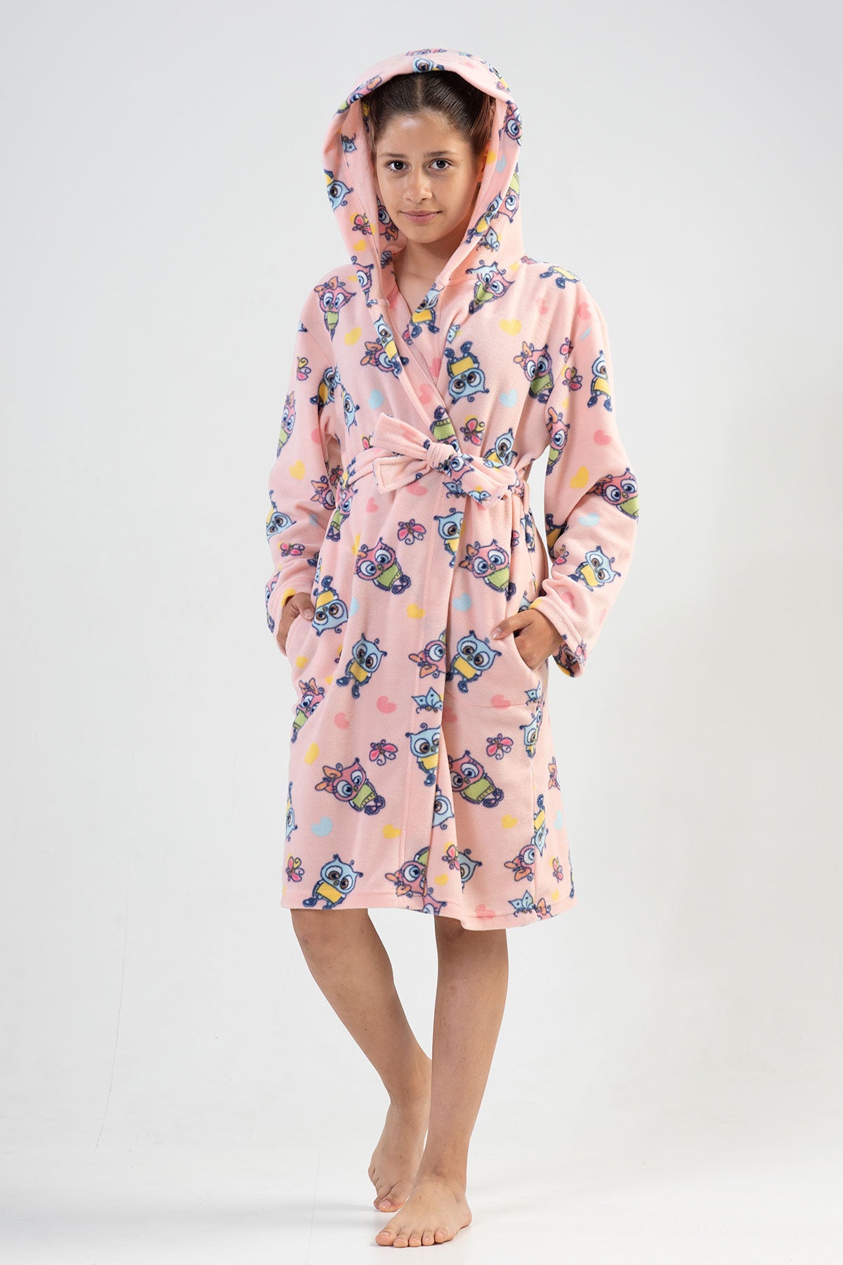 KIZ COCUK POLAR KAPSONLU CEPLI SABAHLIK - IMPATIENS PINK