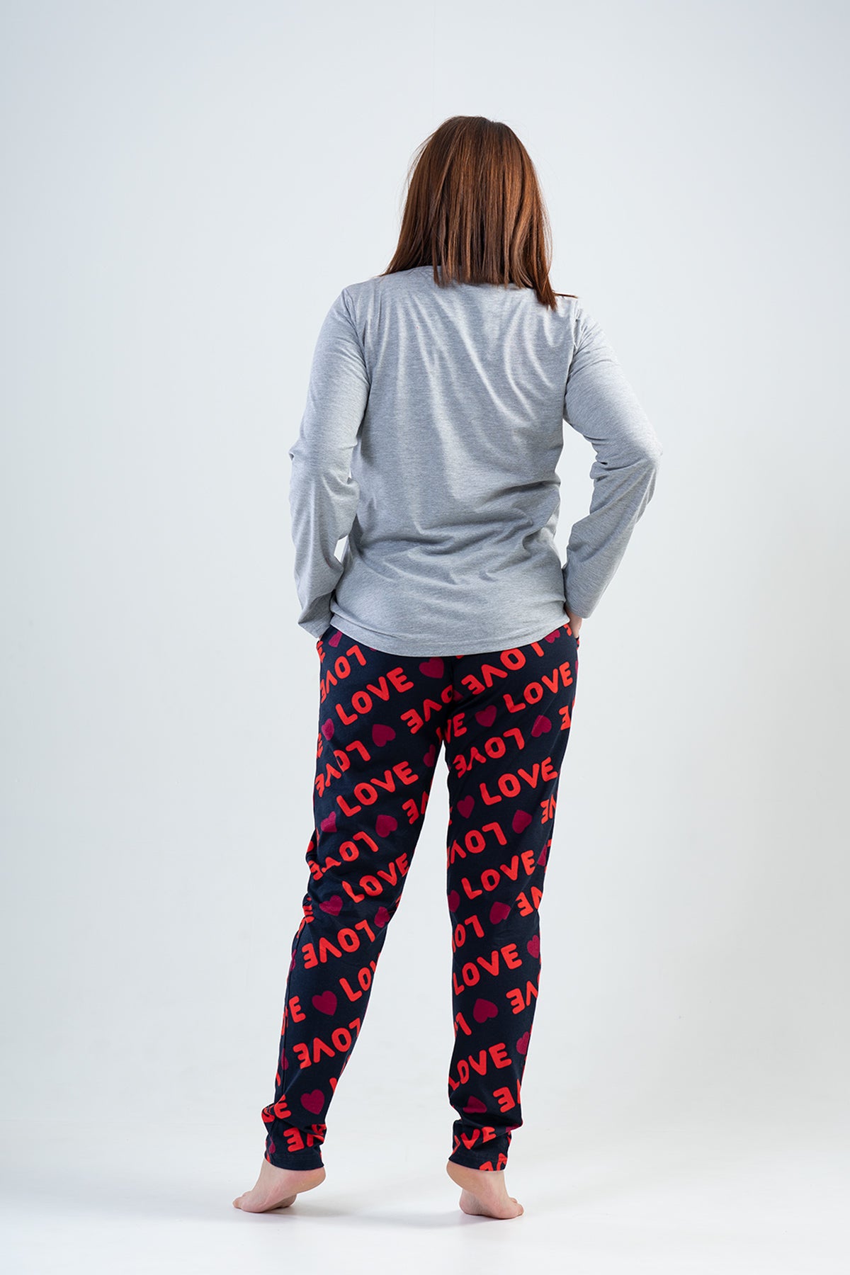 BAYAN P.SUPREM XXL O YAKA UZUN KOL ETEGI OVAL CEPLI PIJAMA TAKIM - GRAY MELANGE
