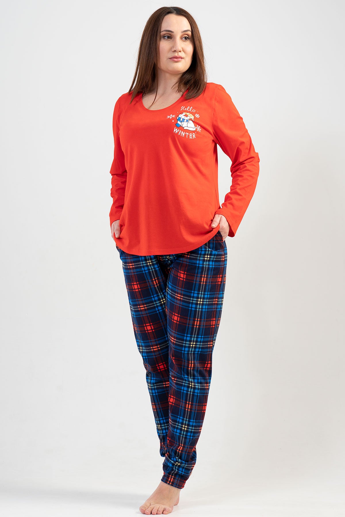 WOMEN'S P.SUPREM XXL O-NECK LONG SLEEVE SKIRT WITH OVAL POCKET PAJAMA SET - Y.NARCICEK
