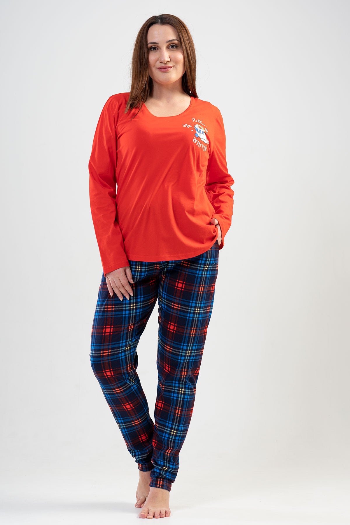 WOMEN'S P.SUPREM XXL O-NECK LONG SLEEVE SKIRT WITH OVAL POCKET PAJAMA SET - Y.NARCICEK
