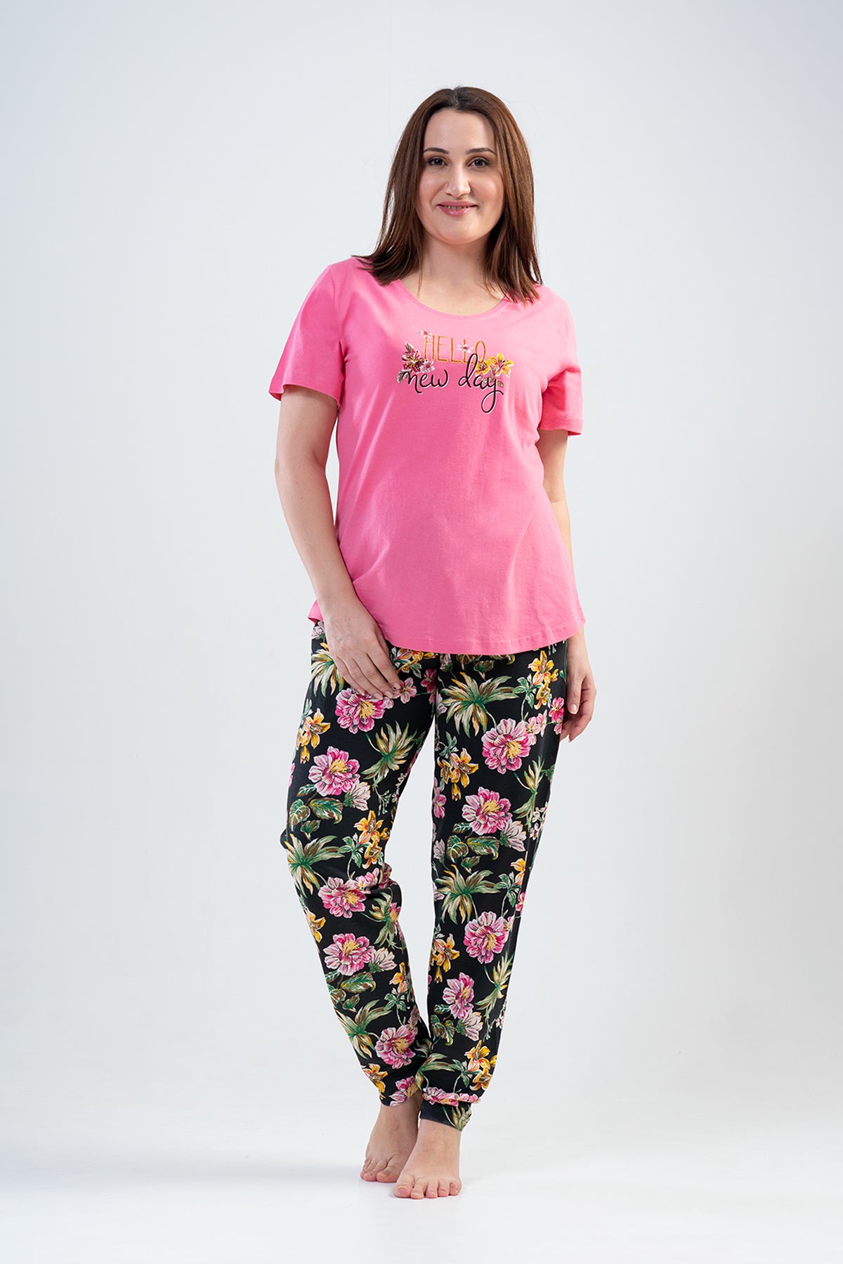BAYAN P.SUPREM XXL O YAKA KISA KOL ETEGI OVAL PIJAMA TK - SWEETPINK