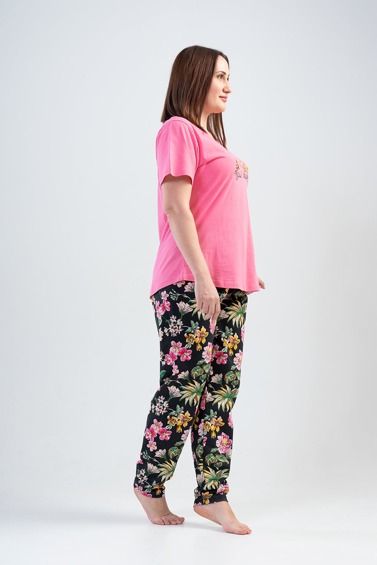 BAYAN P.SUPREM XXL O YAKA KISA KOL ETEGI OVAL PIJAMA TK - SWEETPINK