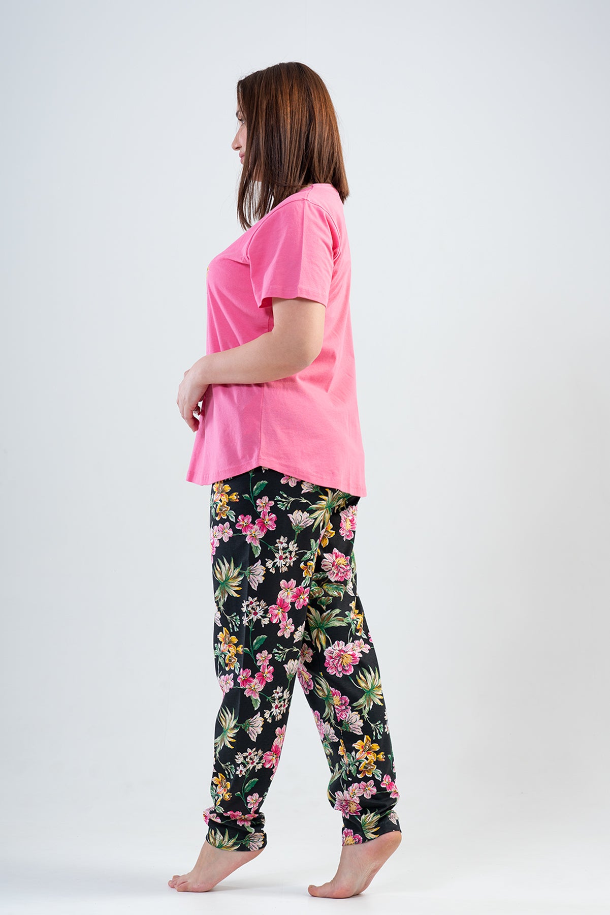BAYAN P.SUPREM XXL O YAKA KISA KOL ETEGI OVAL PIJAMA TK - SWEETPINK