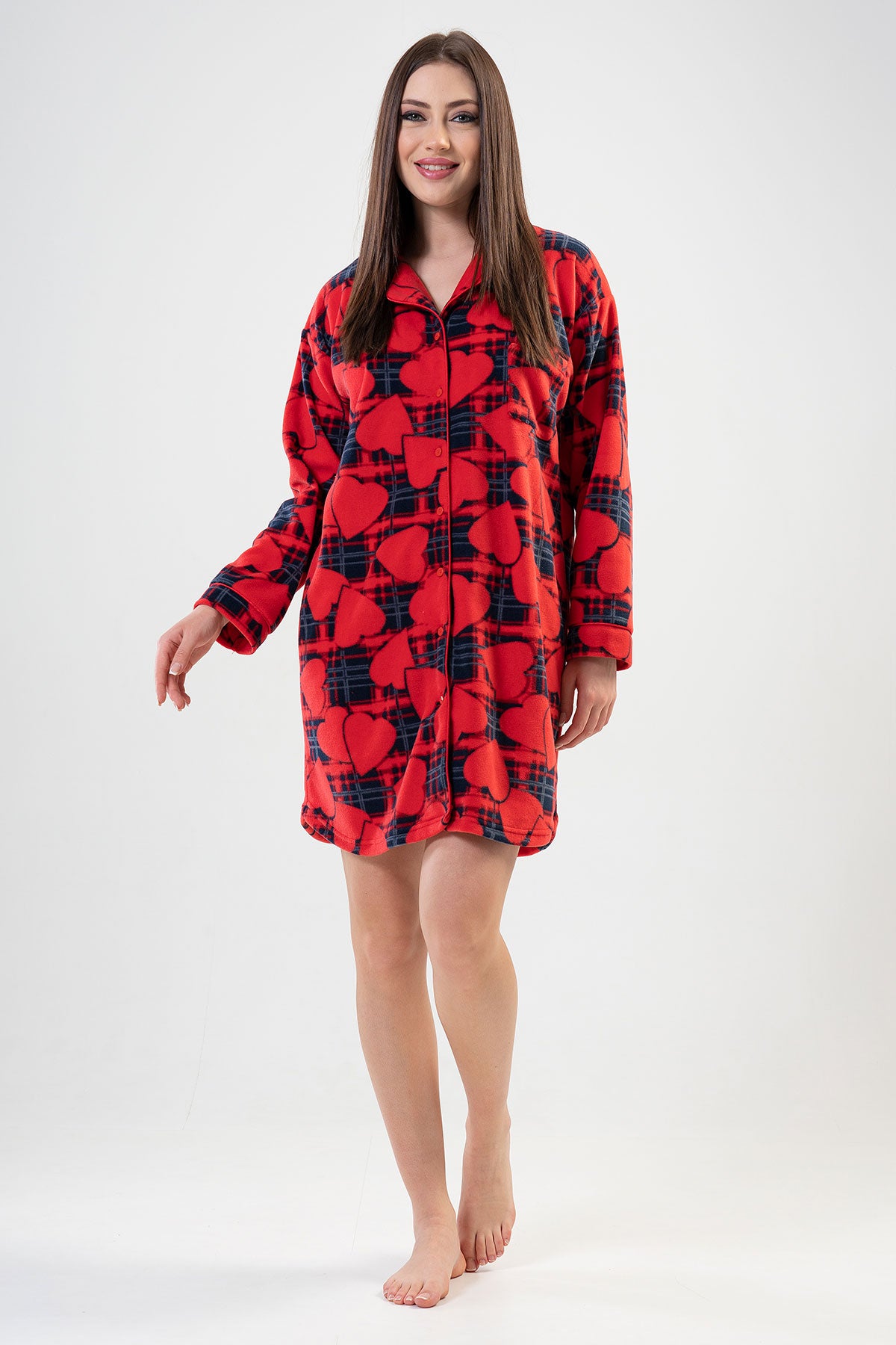 BAYAN POLAR TAMAMI DUGMELI UZUN KOL ETEGI OVAL CEPLI TUNIK