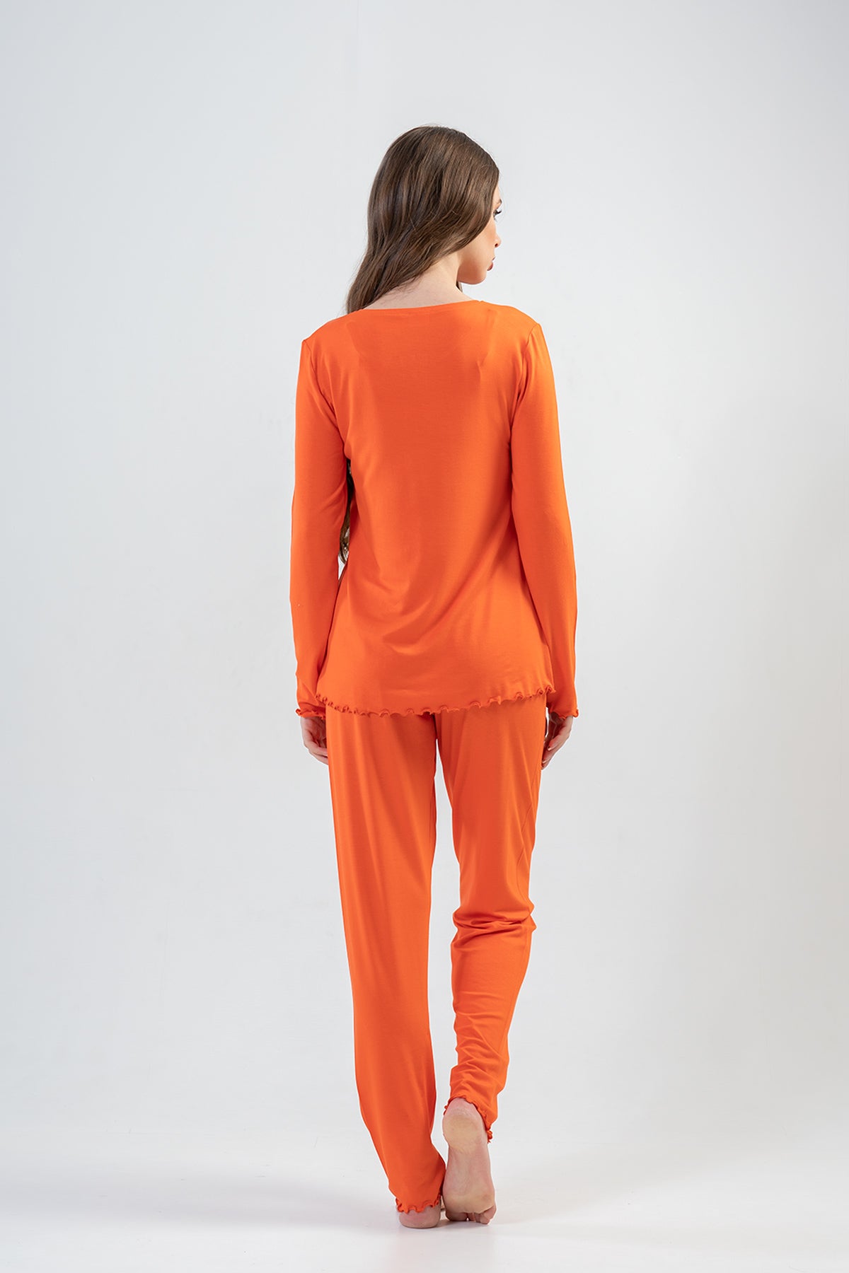 WOMEN'S LYC WORTEX FLAT BATTEREN NECK LONG SLEEVE BABY PJAMA SET - SALMON
