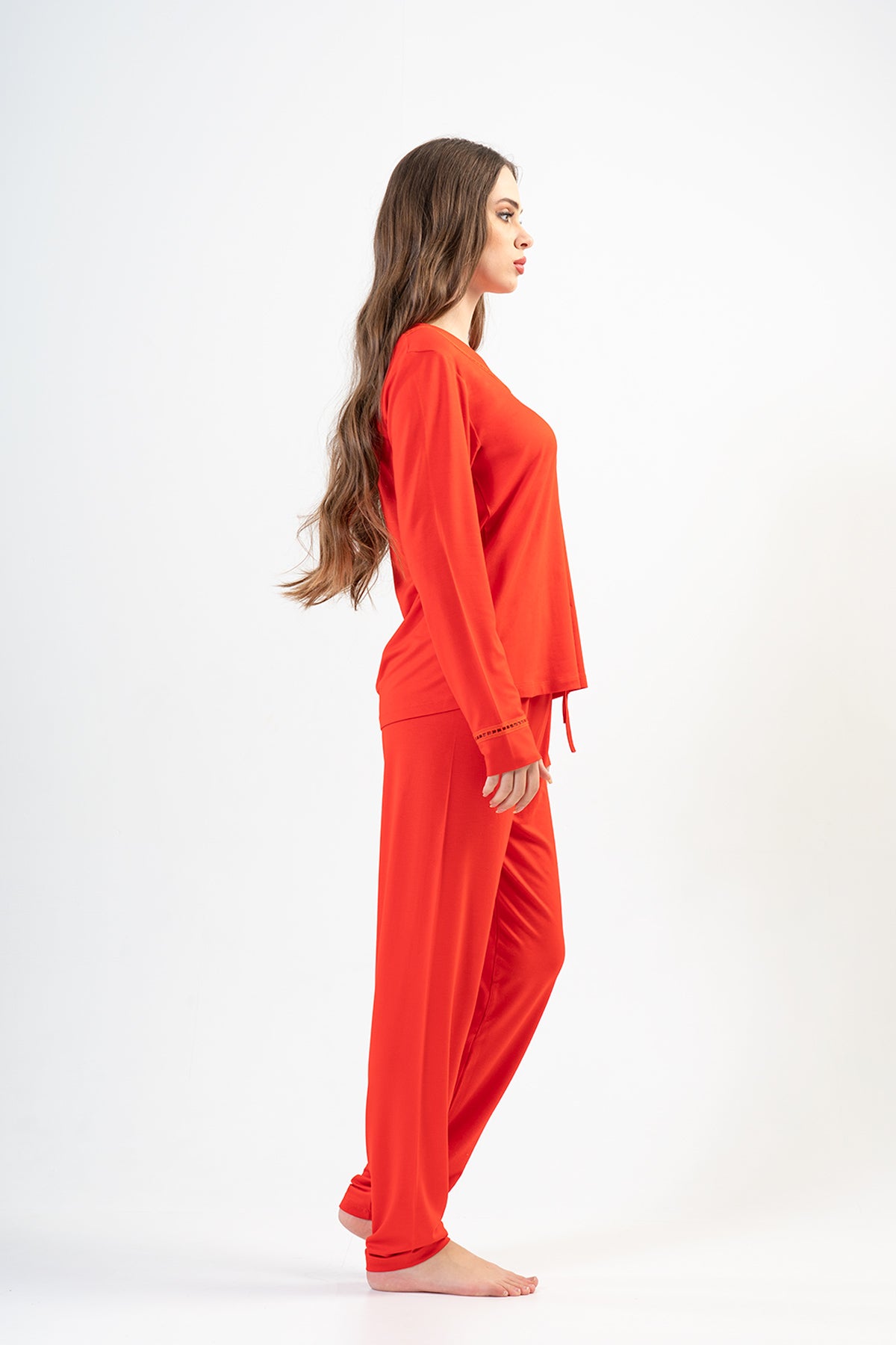 BAYAN LYC WORTEKS V YAKA UZUN KOL ETEGI OVAL PIJAMA TAKIM