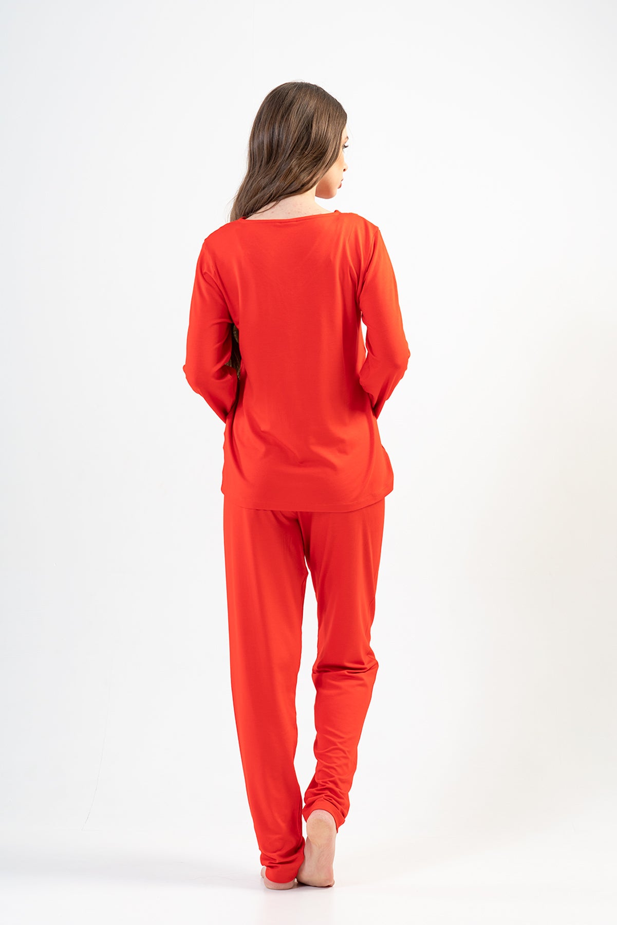 BAYAN LYC WORTEKS V YAKA UZUN KOL ETEGI OVAL PIJAMA TAKIM - Y.NARCICEK