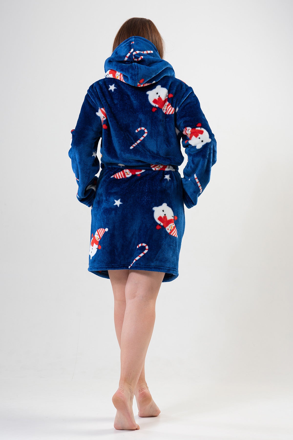 KADIN SOFT XXL KAPSONLU UZUN KOL CEPLI KISA SABAHLIK - DRESS BLUES