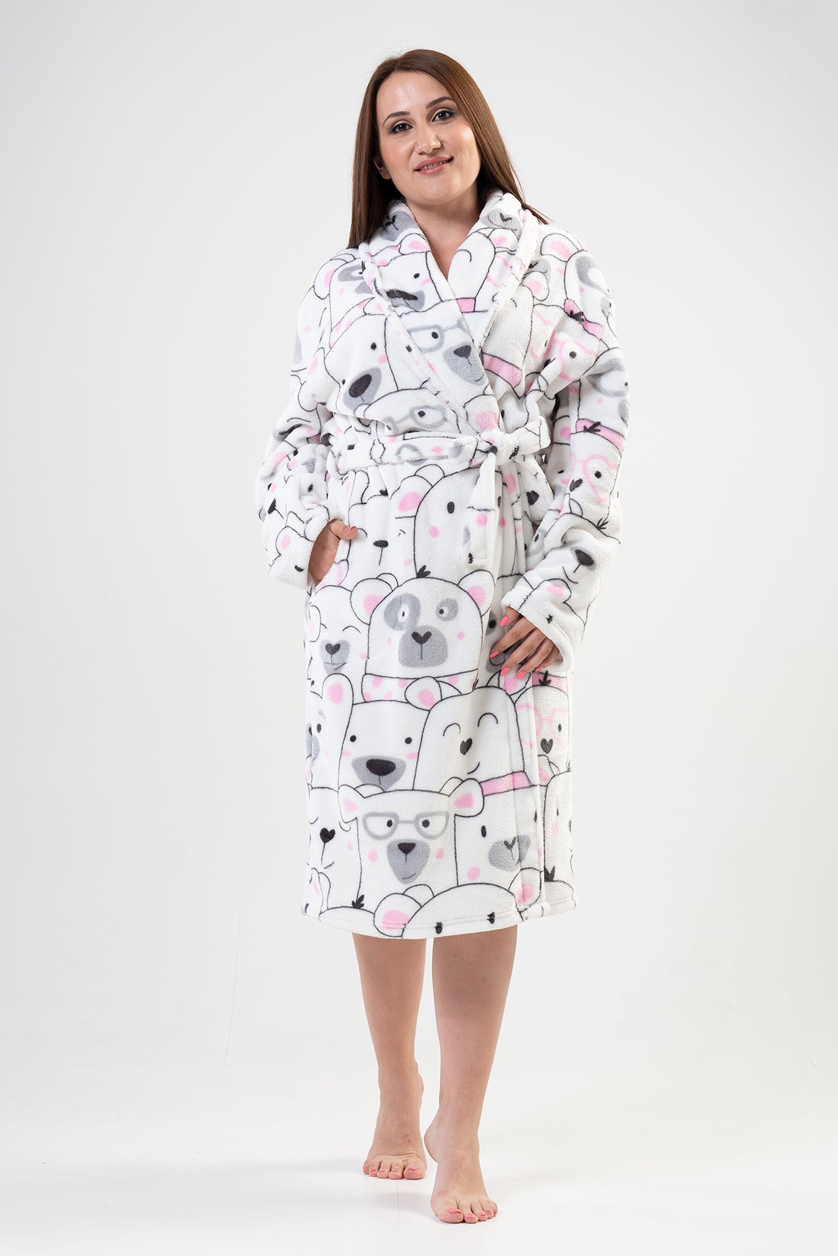 KADIN SOFT XXL SAL YAKA UZUN KOL UZUN CEPLI SABAHLIK - BRIGHT WHITE