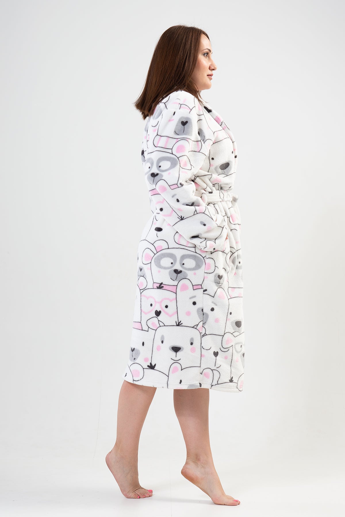 KADIN SOFT XXL SAL YAKA UZUN KOL UZUN CEPLI SABAHLIK - BRIGHT WHITE