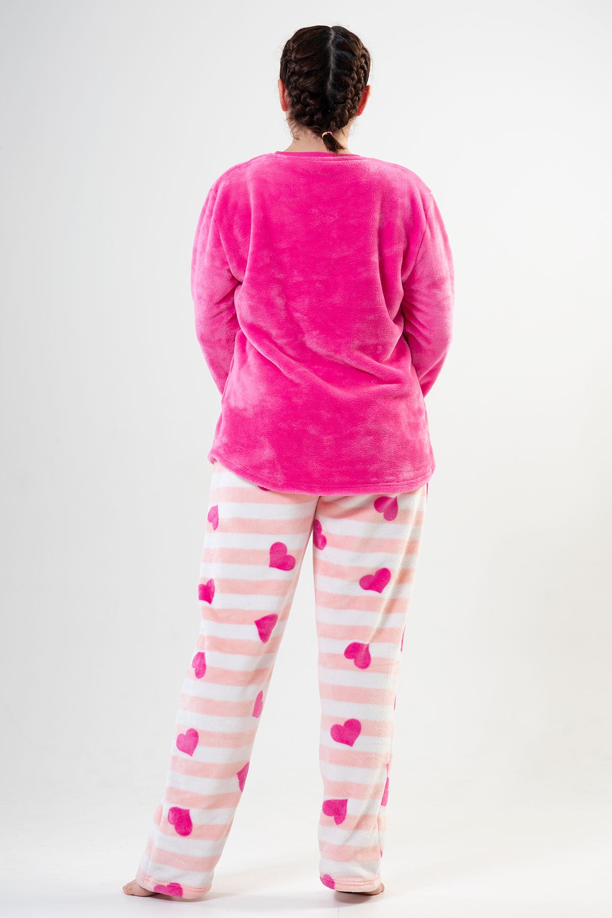 BAYAN SOFT XXL O YAKA UZUN KOL ETEGI OVAL CEPLI PIJAMA TAKIM - FUSYA