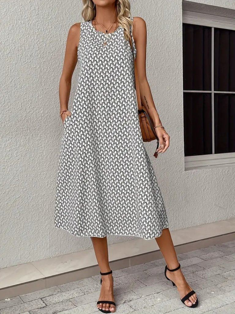 Women's Sleeveless Crew Neck Midi Sandy Dress, 15124