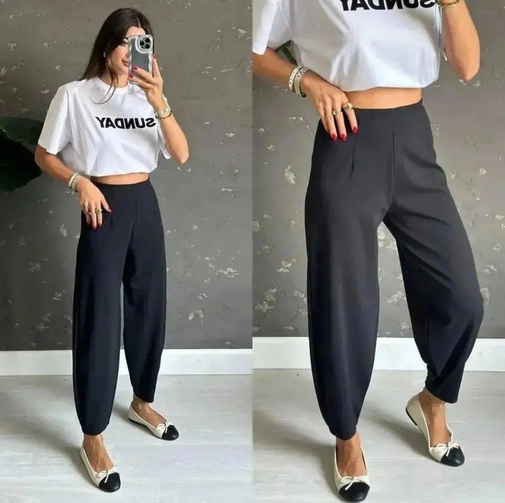 Kadın Krep Kumaş Balon Pantolon, 34803