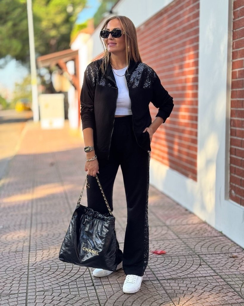 Kadın Uzun Kollu önden Fermuarlı Pul Payetli Alt üst Viskon Iki Iplik Takım, 29029