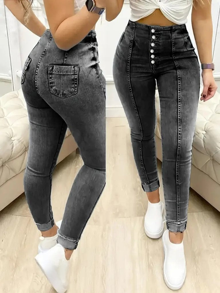 Kadın Yüksek Bel önden Düğmeli Jean Pantolon, 39392